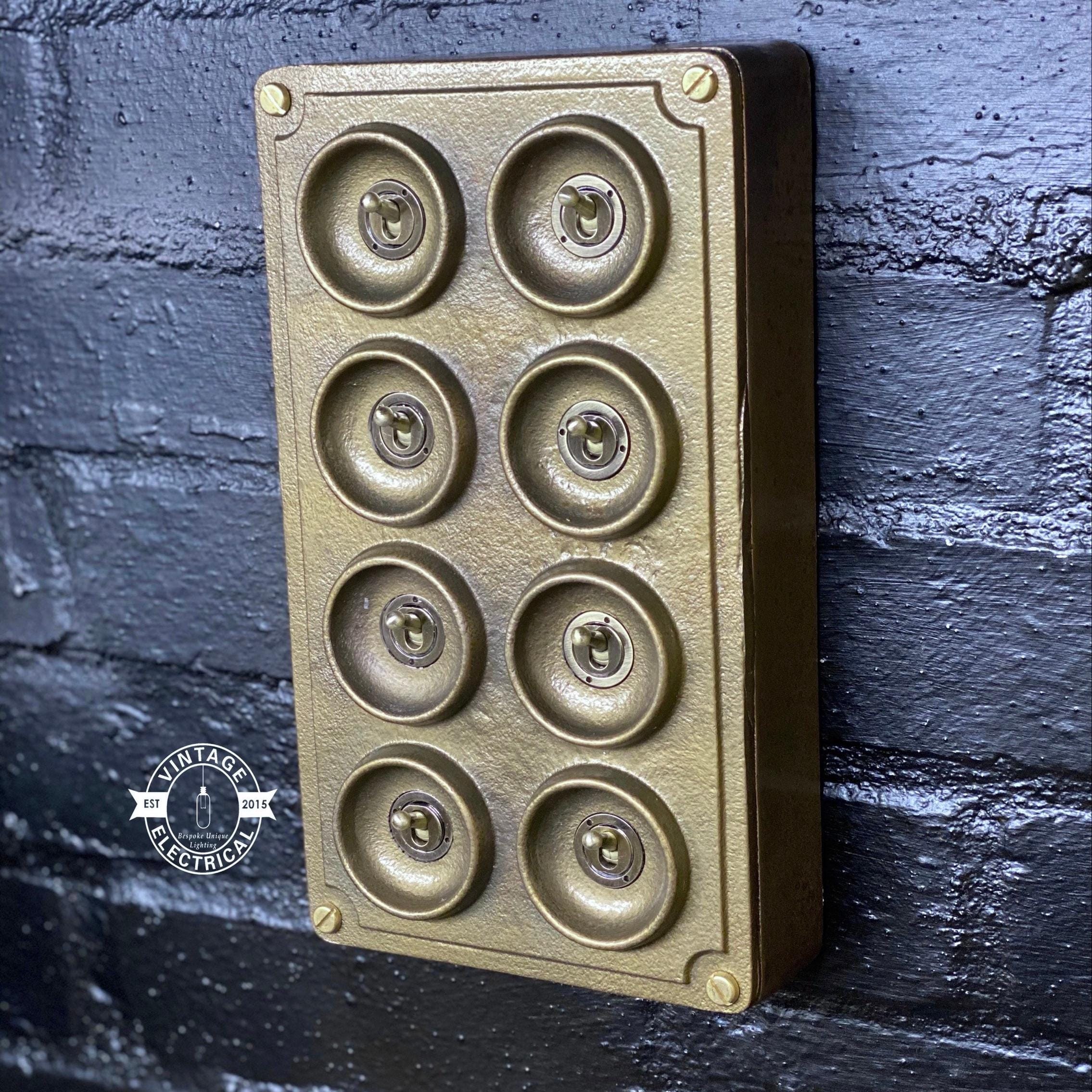 8 Gang 2 Way Bronze Solid Cast Metal Conduit Light Switch Industrial - BS EN Approved Vintage Crabtree 1950’s Style