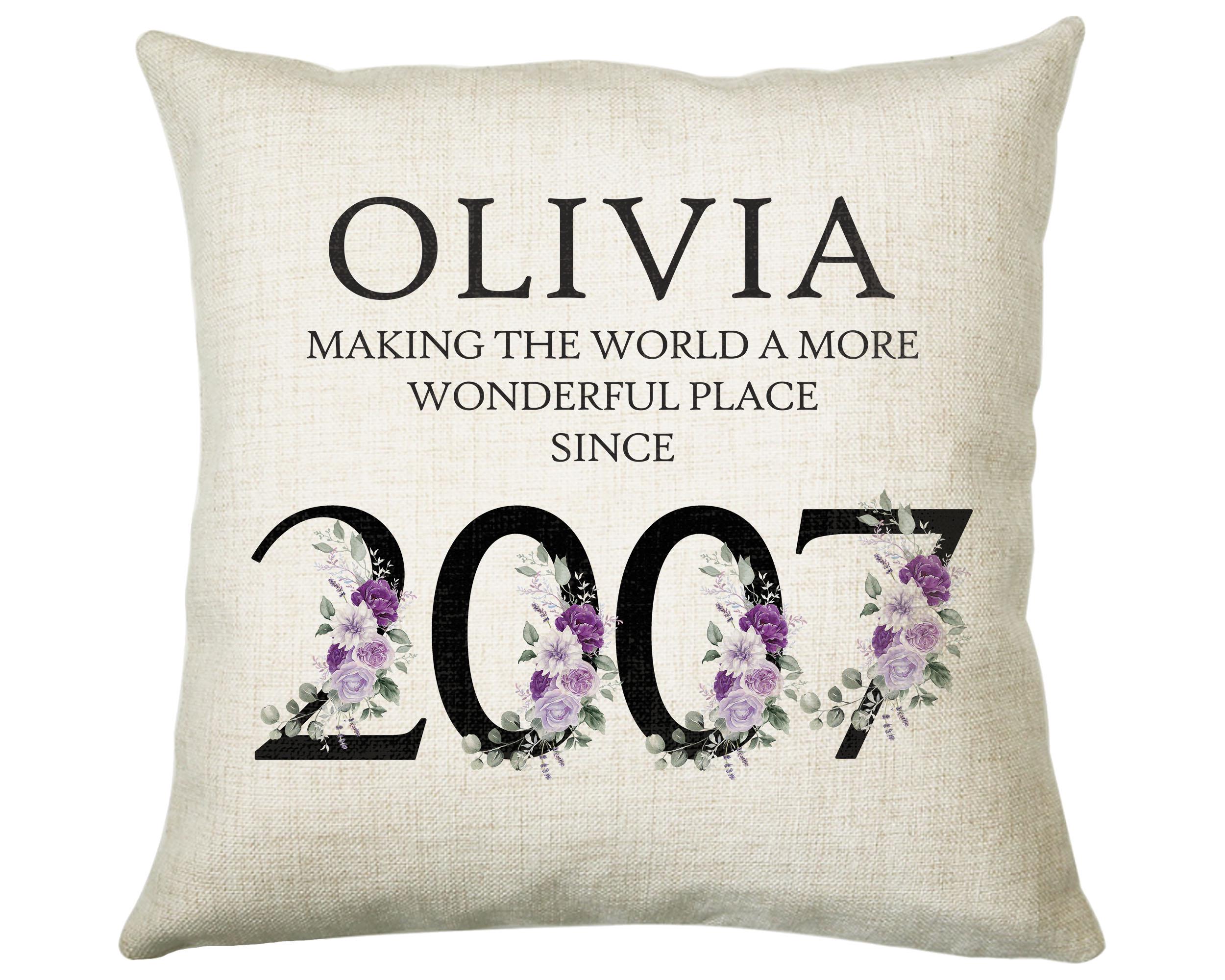 18th Birthday Gift for Women - Personalised 2007 Birthday Cushion Age 18 Gift for Her Ladies Floral Design Daughter Sister Eighteen BNQ18C