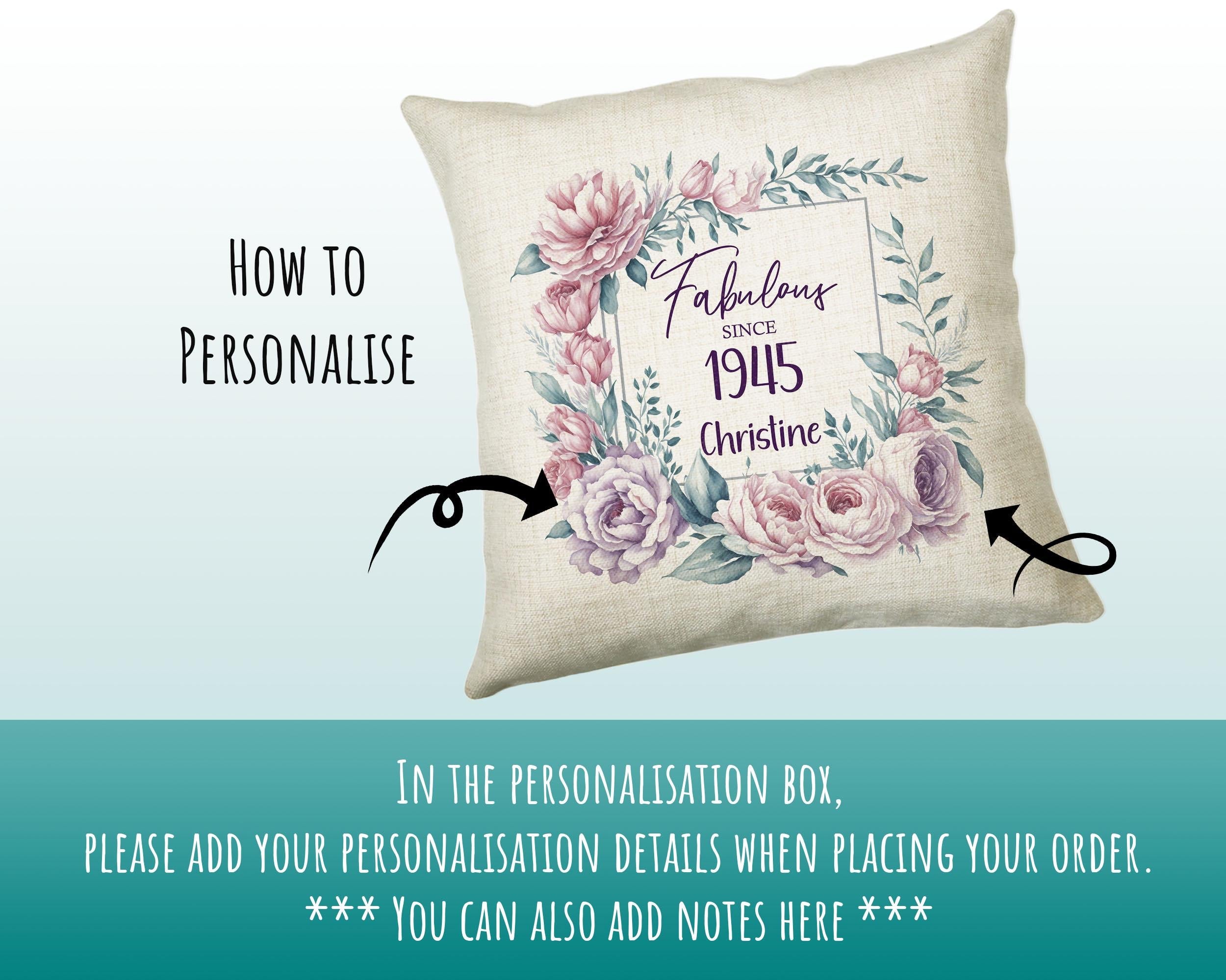 80th Birthday Gift for Women - Personalised 1945 Birthday Cushion Age 80 Gift for Her - Ladies Floral Age Design Mum Nan Gran Eighty BNR80C