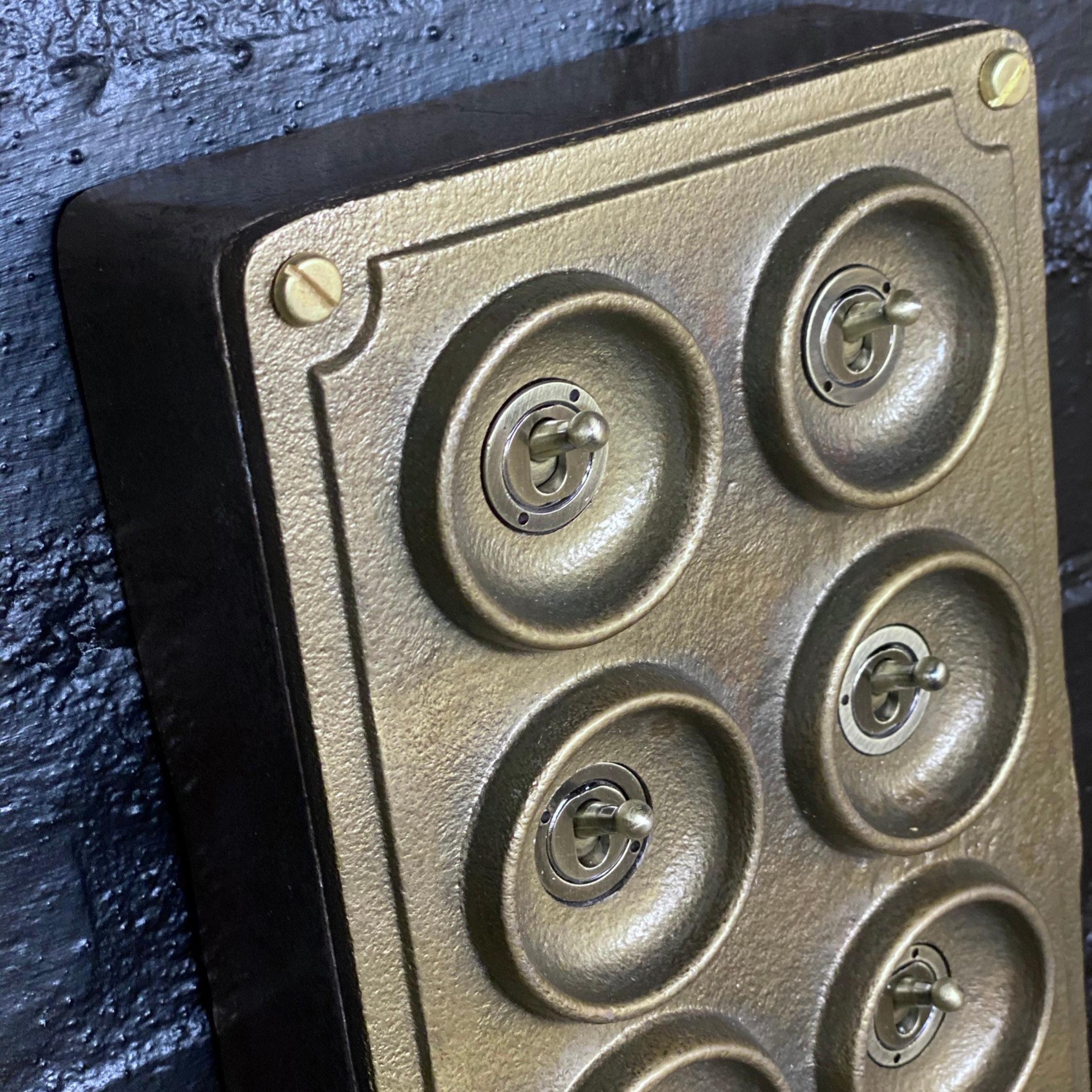8 Gang 2 Way Bronze Solid Cast Metal Conduit Light Switch Industrial - BS EN Approved Vintage Crabtree 1950’s Style