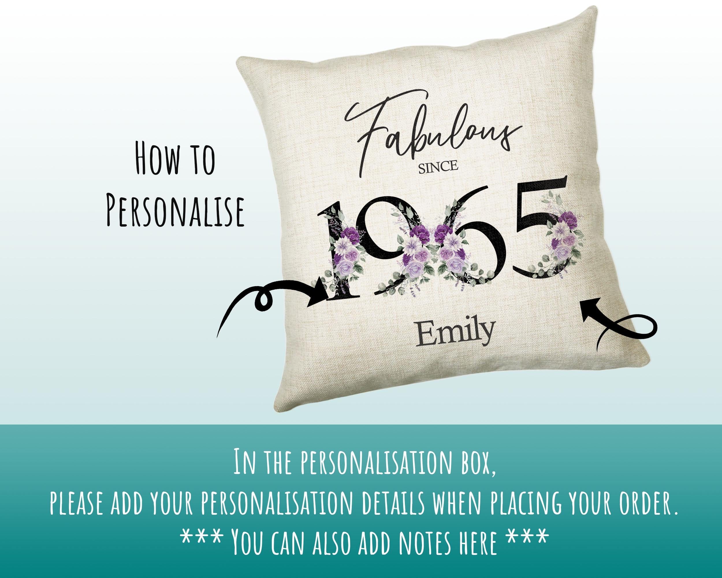 60th Birthday Gift for Women - Personalised 1965 Birthday Cushion Age 60 Gift for Her - Ladies Floral Age Design Mum Nan Gran Sixty BNP60C
