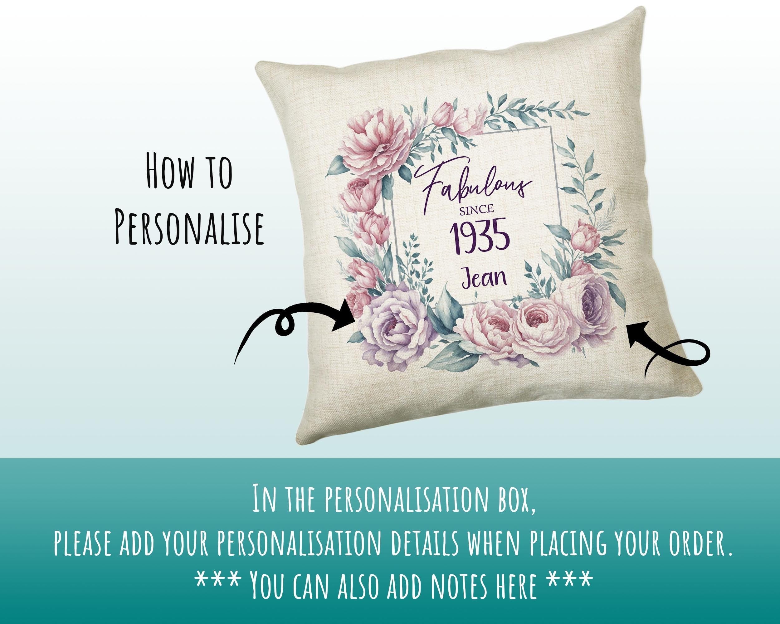 90th Birthday Gift for Women - Personalised 1935 Birthday Cushion Age 90 Gift for Her - Ladies Floral Age Design Mum Nan Gran Ninety BNR90C