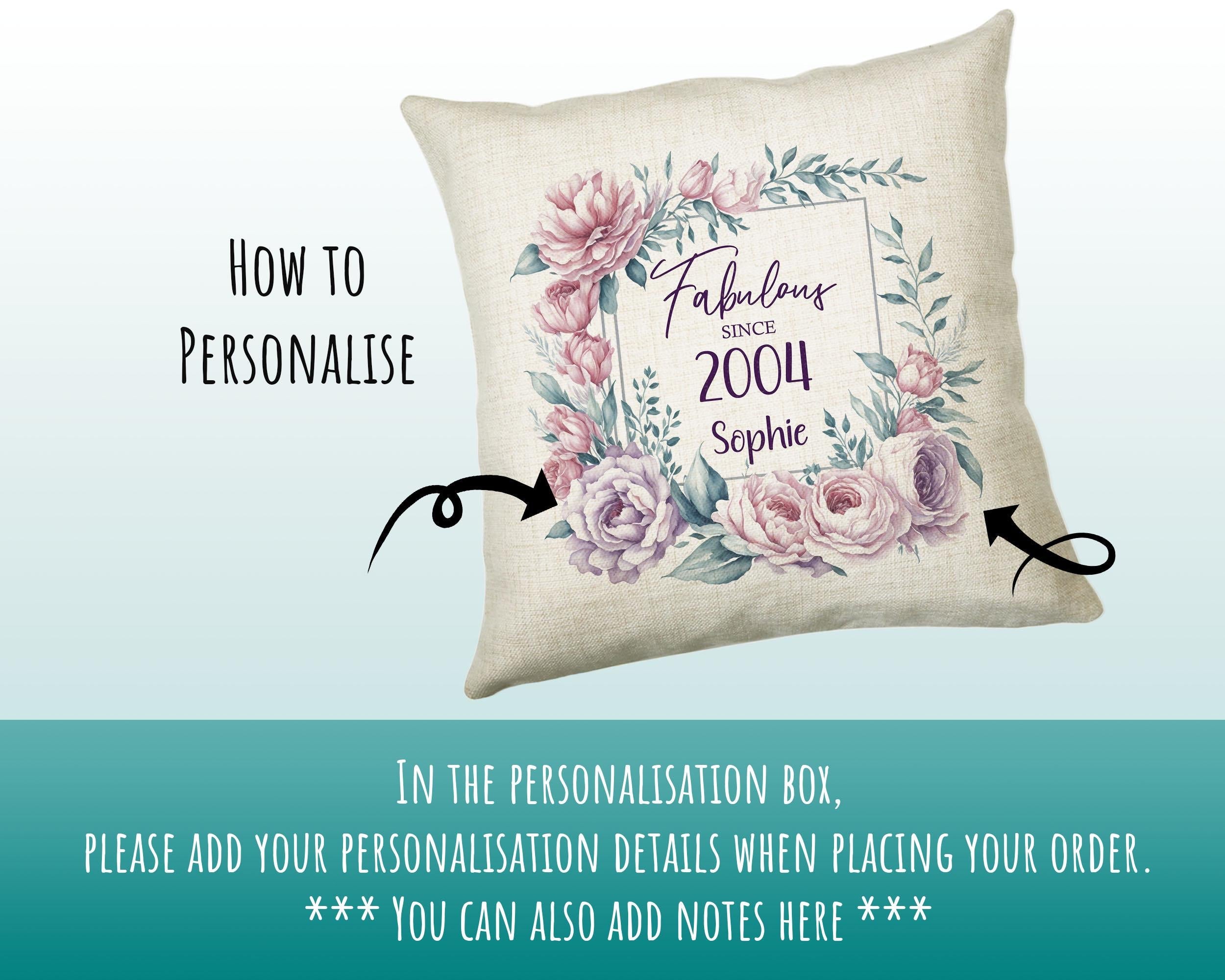 21st Birthday Gift for Women - Personalised 2004 Birthday Cushion Age 21 Gift for Her Lady Floral Design Daughter Sister Twenty One BNR21C