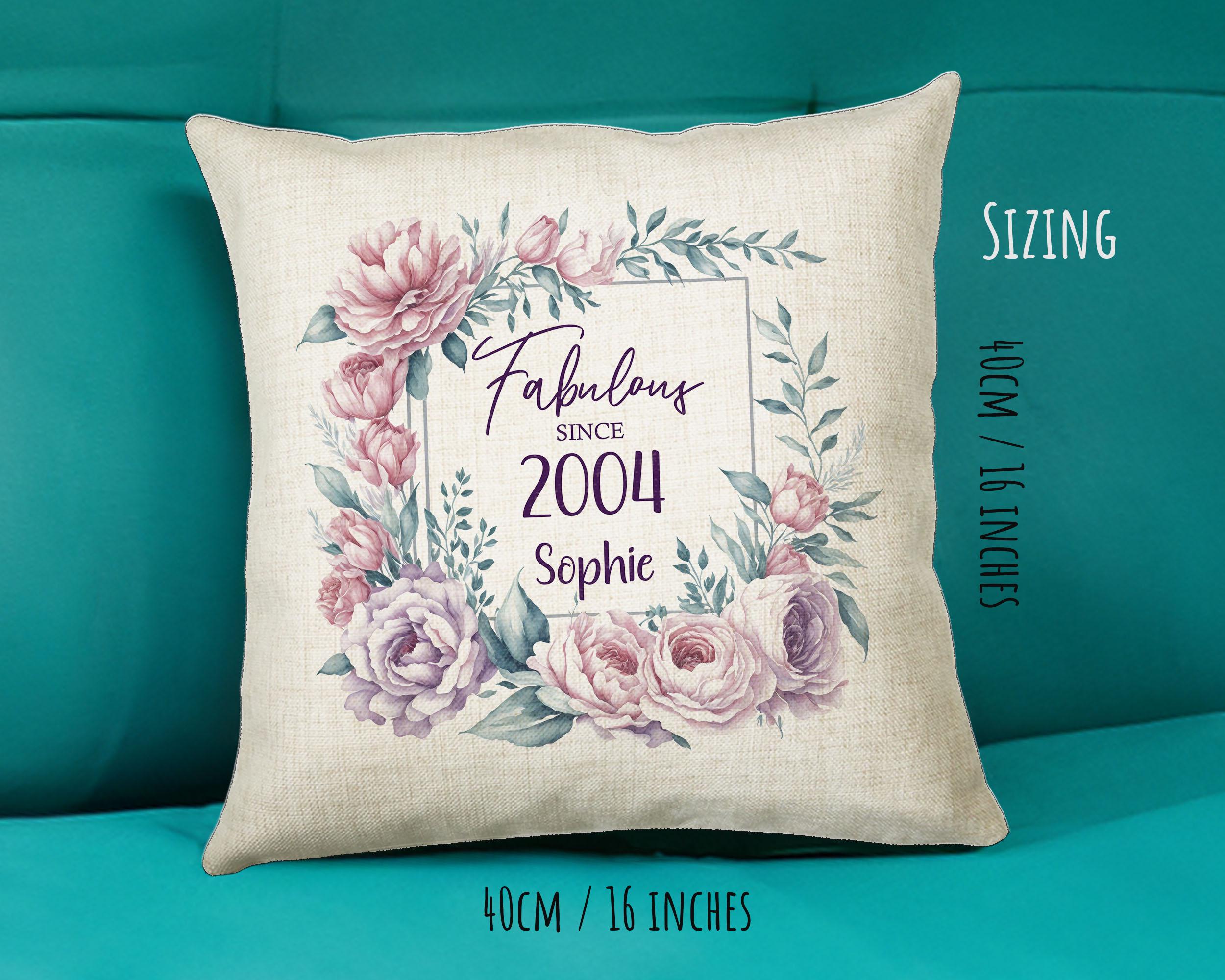 21st Birthday Gift for Women - Personalised 2004 Birthday Cushion Age 21 Gift for Her Lady Floral Design Daughter Sister Twenty One BNR21C