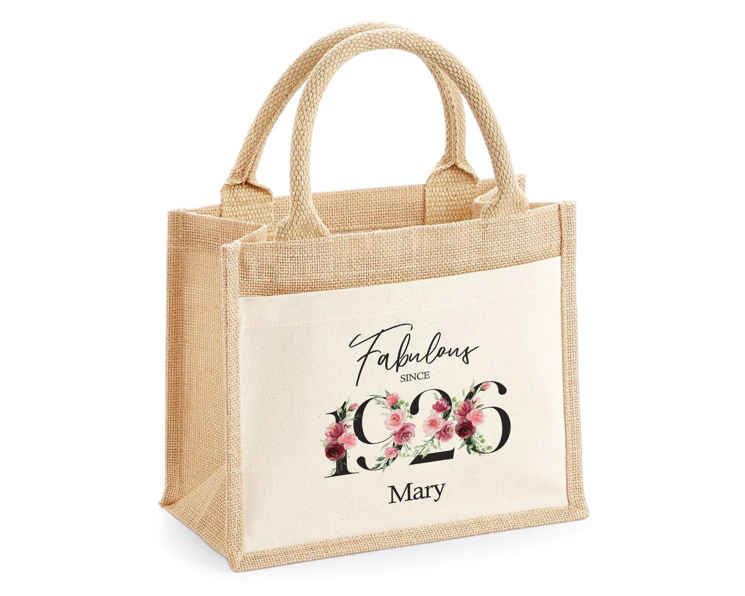 100th Birthday Gift For Women Personalised Jute Bag - Gift For Her Floral Tote Bag Gifts - Hundred Fabulous Since 1926 Shopping Bag BNC100T