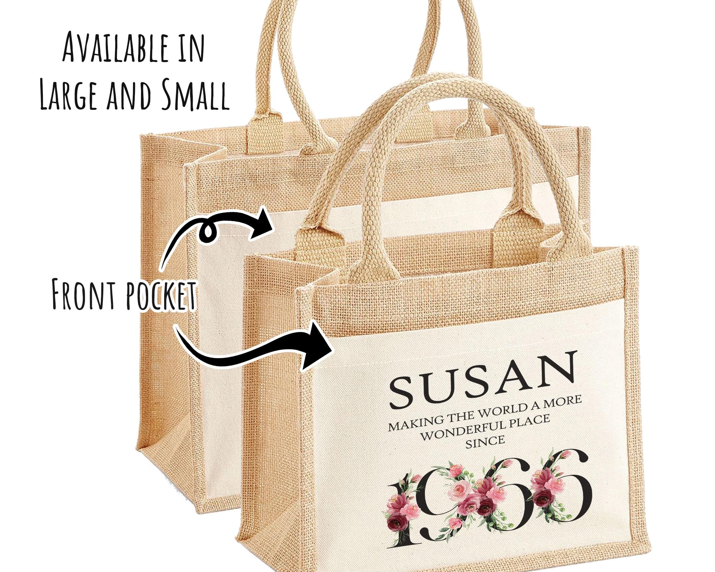 60th Birthday Gift For Women Personalised Jute Bag - Gift For Her Floral Tote Bag Gifts - Sixty 60 Wonderful Since 1966 Shopping Bag BND60T