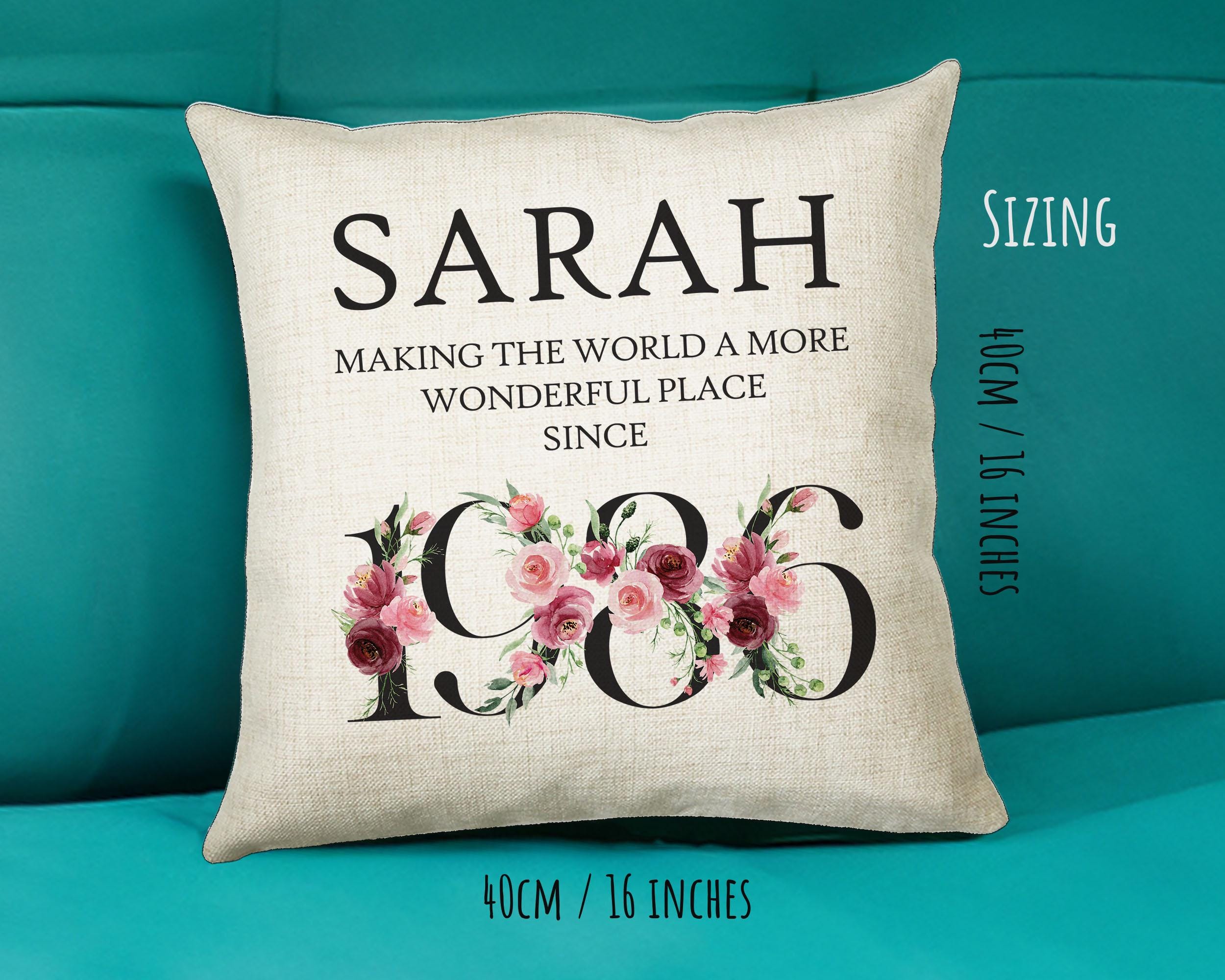 40th Birthday Gift for Women - Personalised 1986 Birthday Cushion Age 40 Gift for Her Ladies Floral Design Mum Daughter Sister Forty BND40C