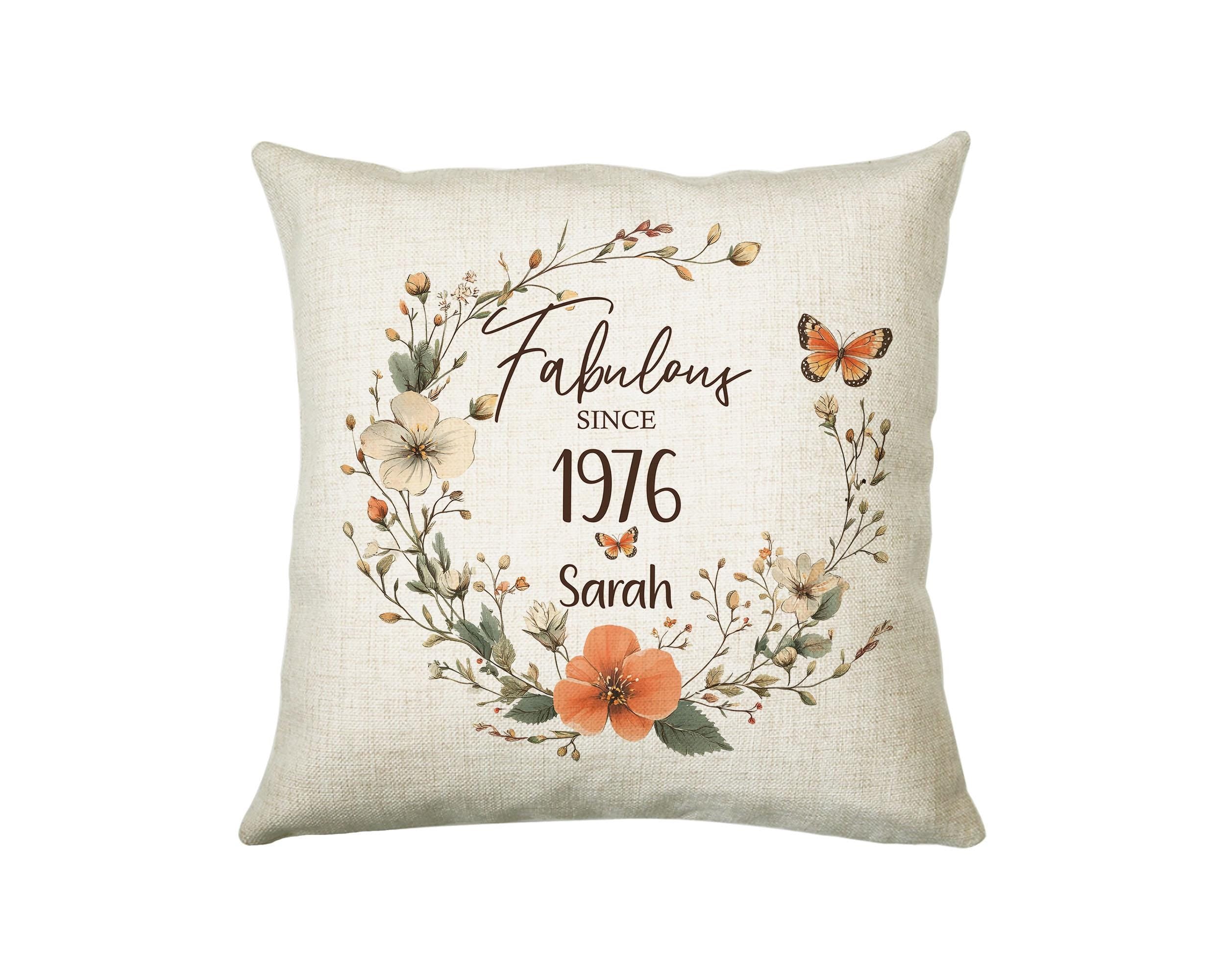 50th Birthday Gift for Women - Personalised 1976 Birthday Cushion Age 50 Gift for Her - Ladies Floral Design Mum Nan Sister Fifty BNL50C