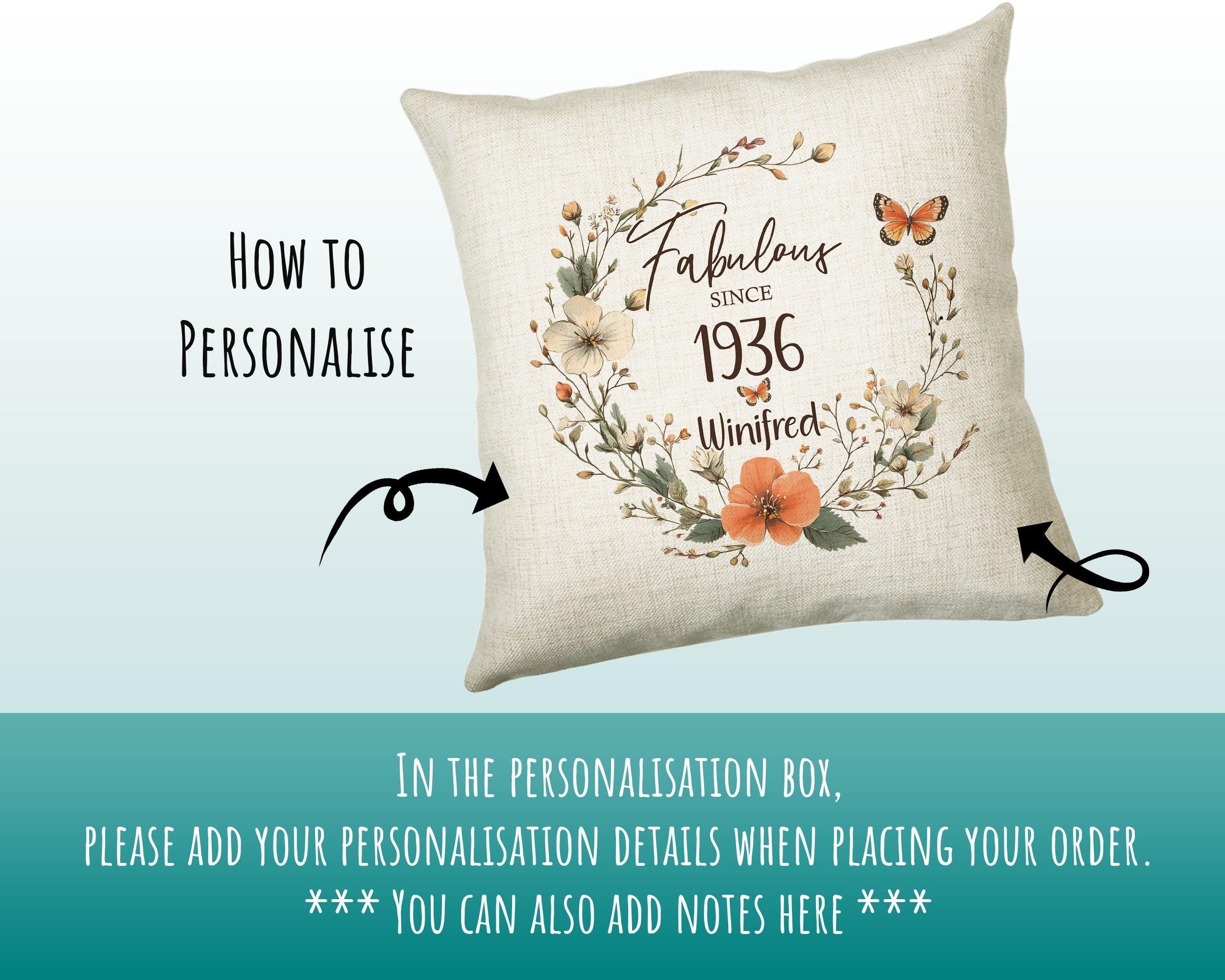 90th Birthday Gift for Women - Personalised 1936 Birthday Cushion Age 90 Gift for Her - Ladies Floral Age Design Mum Nan Gran Ninety BNL90C