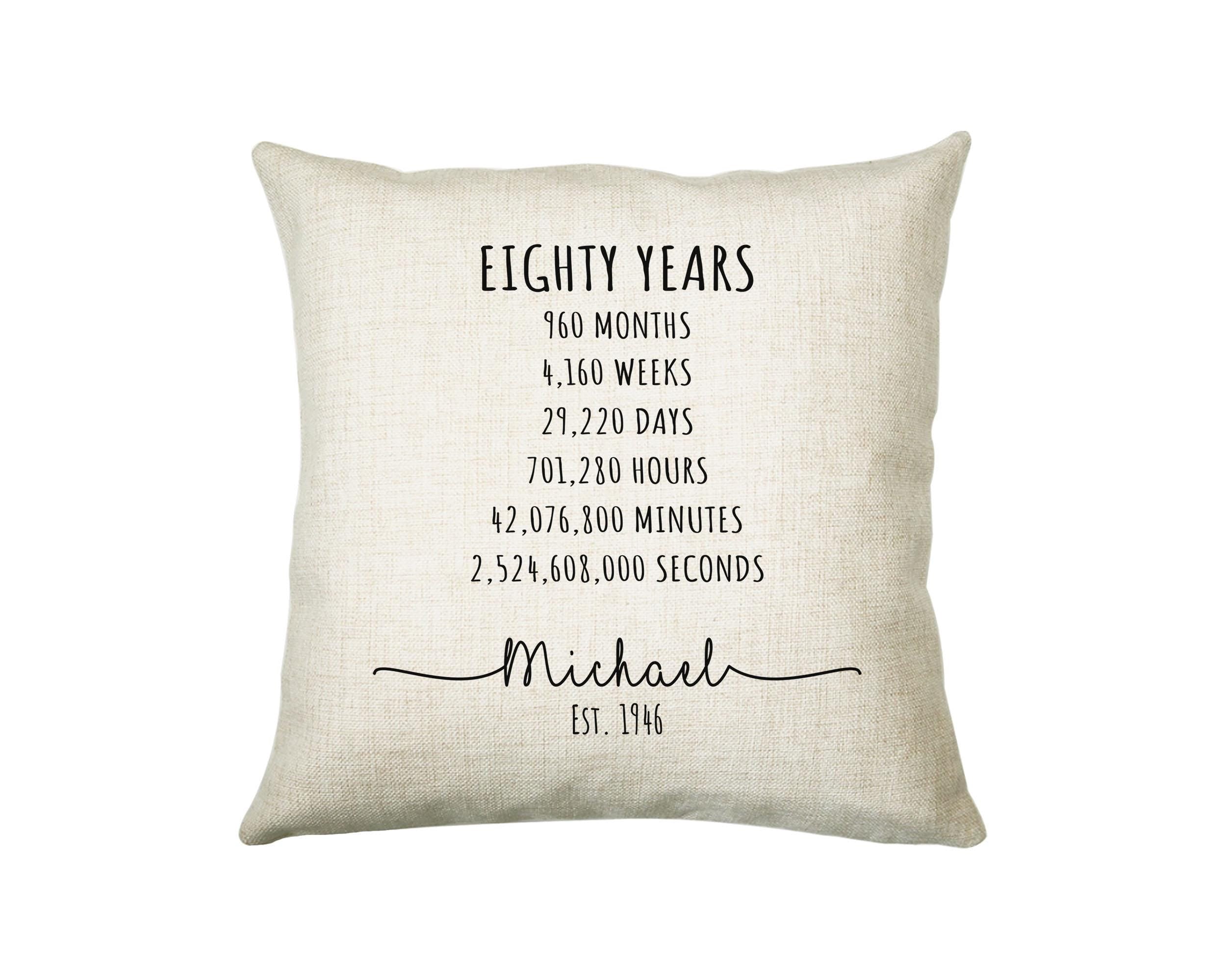 80th Birthday Gift for Men - Personalised Birthday Cushion Age 80 Gift for Him Mens Years Months Weeks Design Dad Grandad Eighty 1946 BNE80C