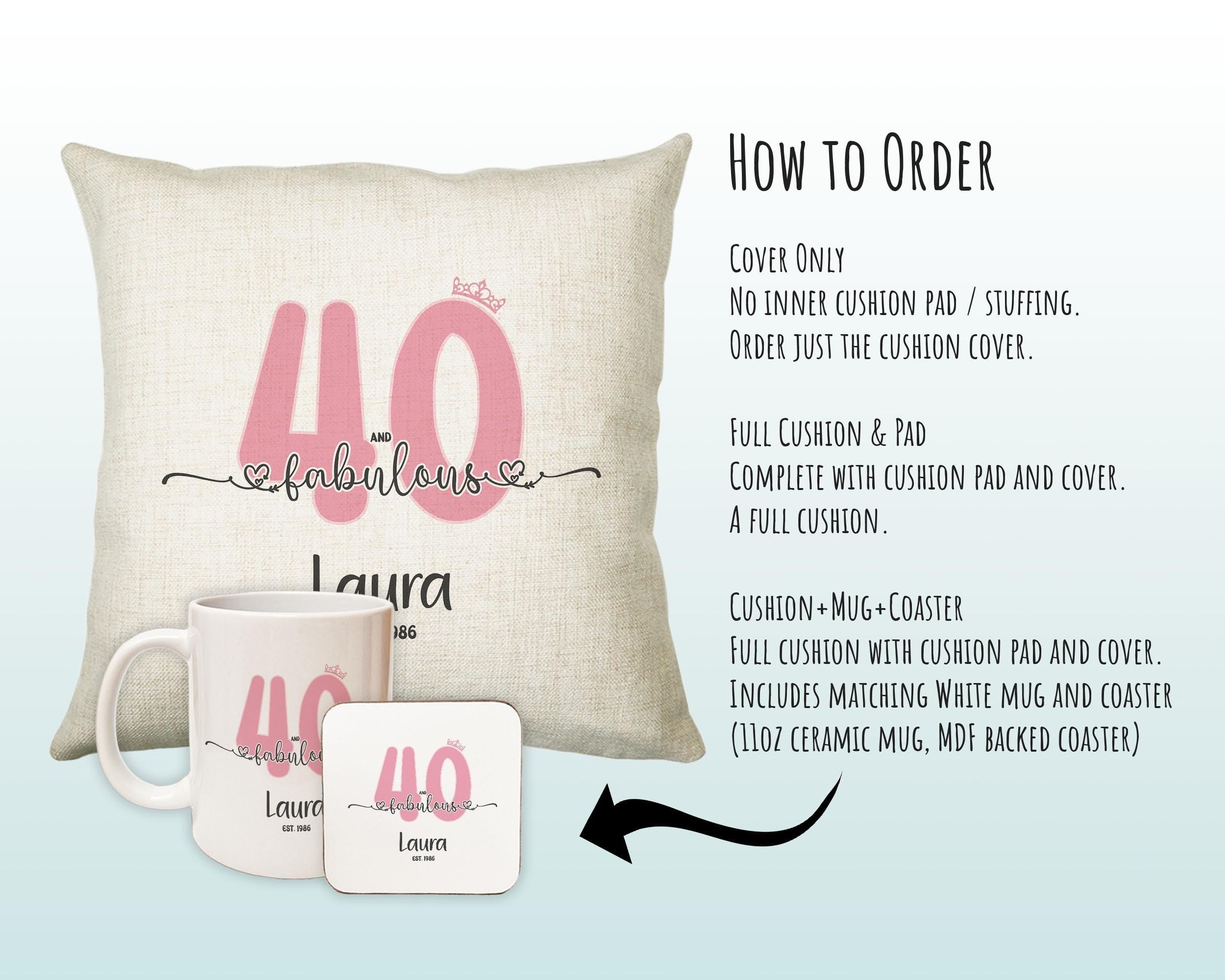 40th Birthday Gift for Women 40 and Fabulous Est 1986 Personalised Birthday Cushion Gift for Her Ladies Pink Design Mum Nanny Forty BNH40C