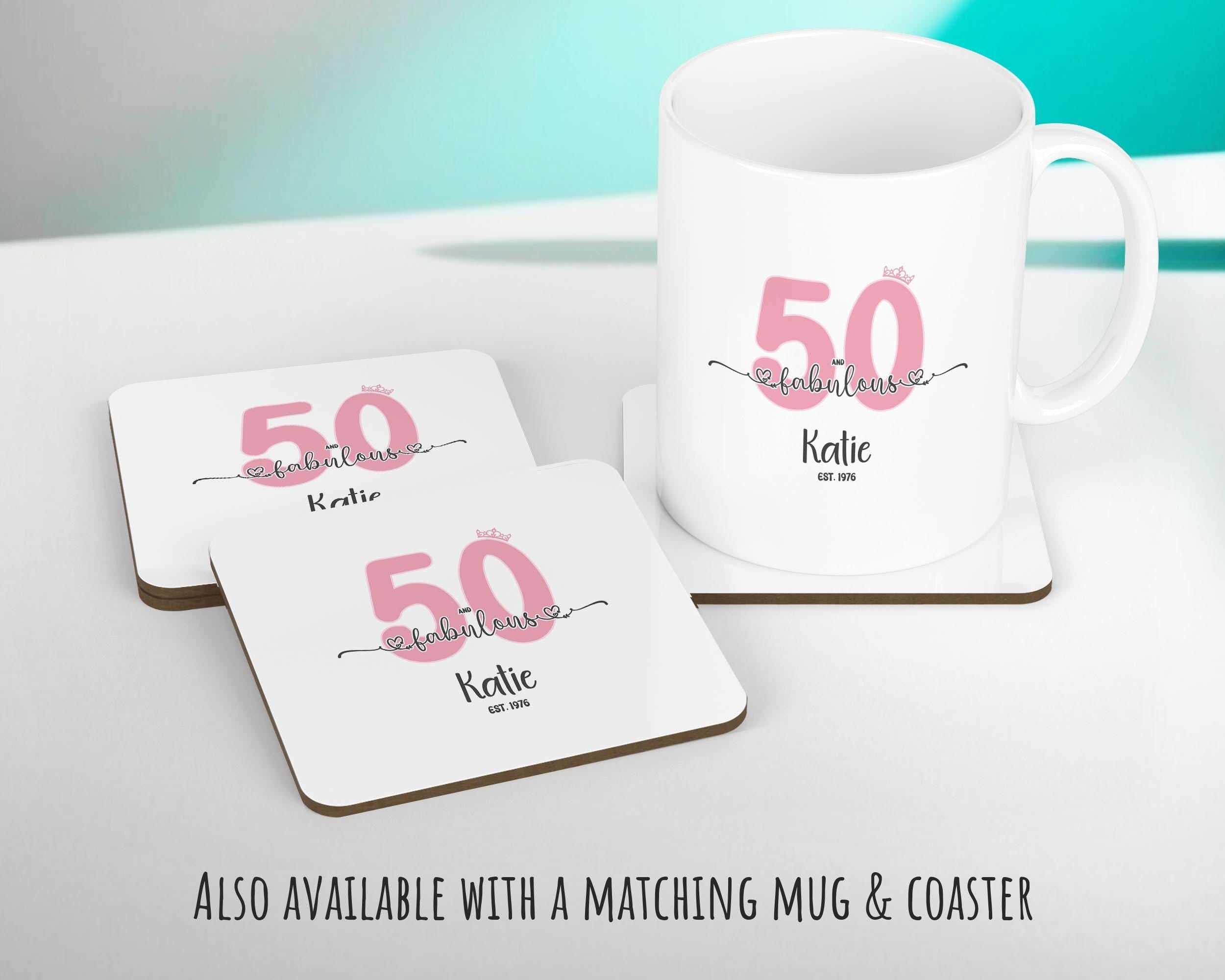 50th Birthday Gift for Women 50 and Fabulous Est 1976 Personalised Birthday Cushion Gift for Her Ladies Pink Design Mum Nanny Fifty BNH50C