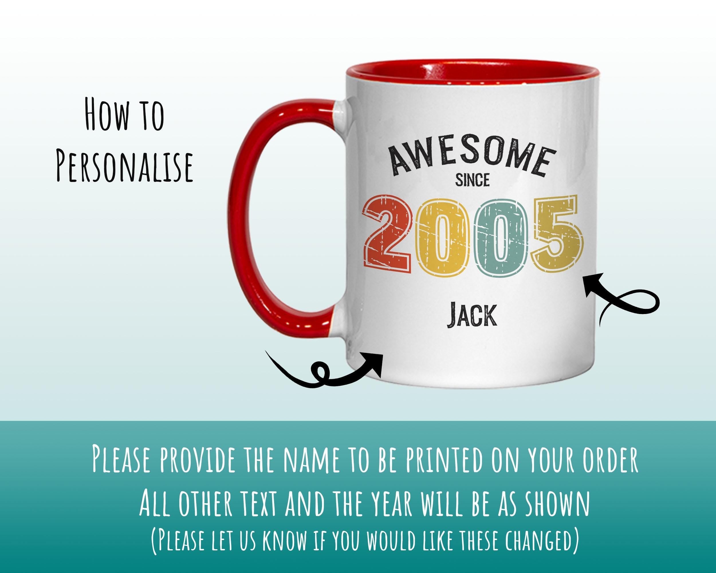 21st Birthday Gift for Men - Awesome Since 2005 Personalised Coffee Mug Coaster Age 21 Gift for Him - Retro Number Design Soy Brother BNG21M