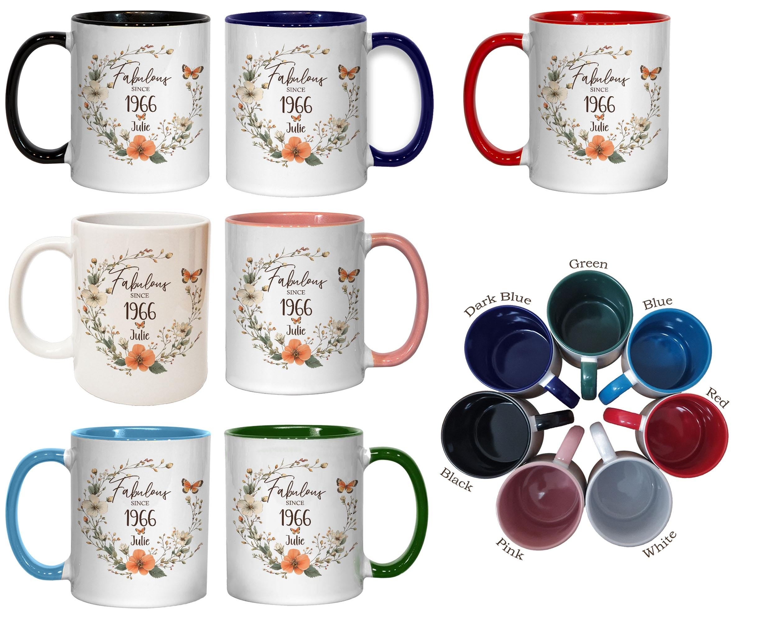 60th Birthday Gift for Women - Fabulous Since 1976 Personalised Mug Coaster Age 50 Gift for Her Ladies Floral Butterfly Daughter Mum BNL50M
