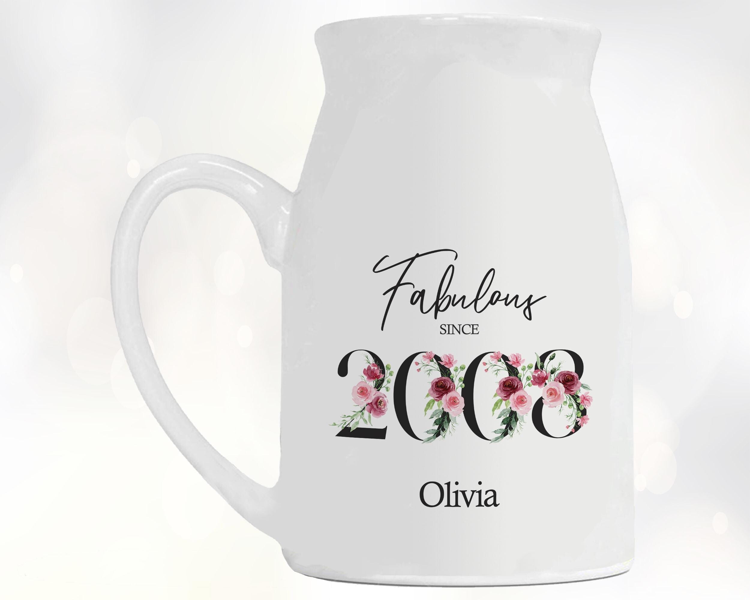 18th Birthday Gift for Her - Fabulous Since 2008 Small Personalised Flower Pot Vase 18 Gift for Women Floral Design Daughter Sister BNC18
