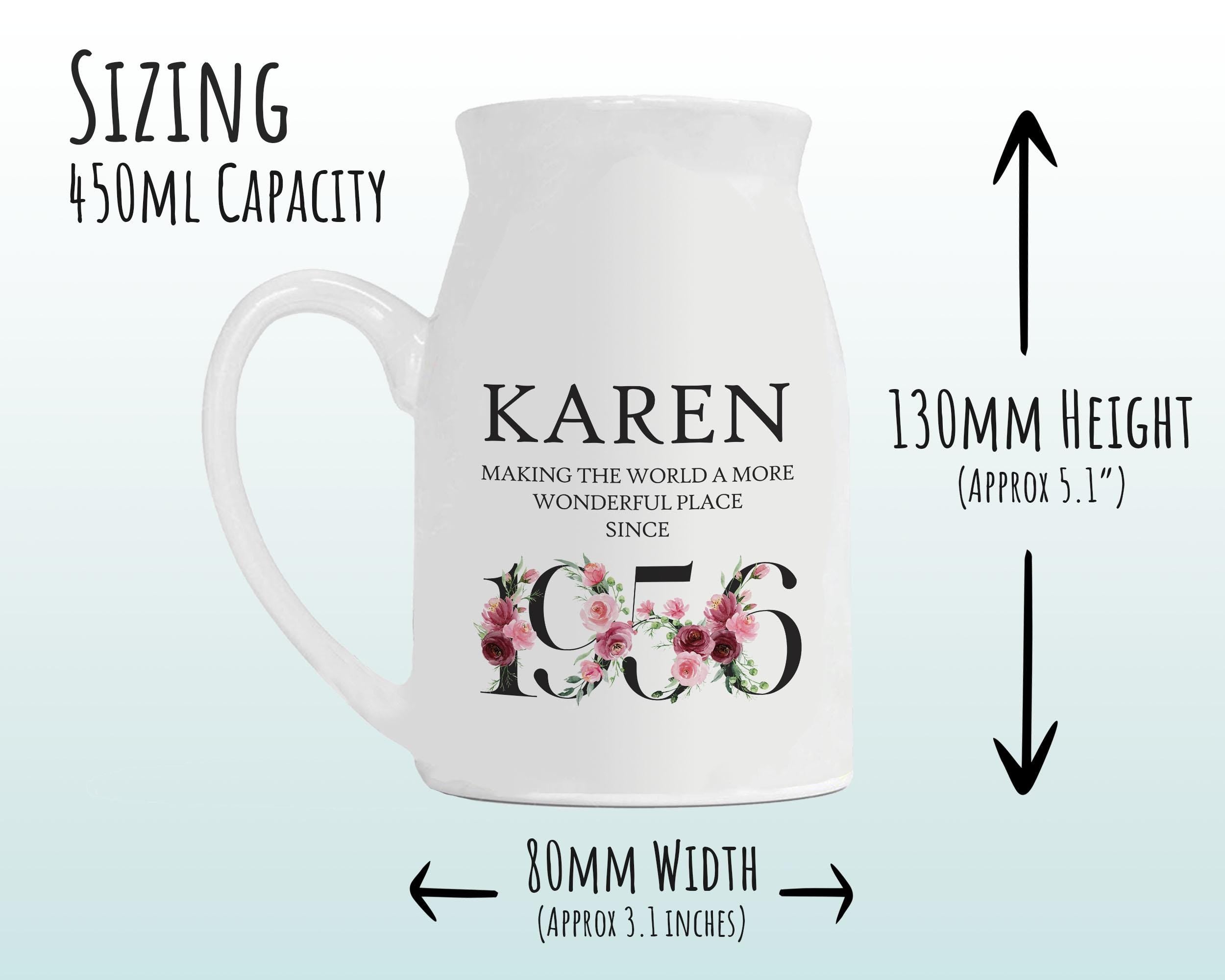 70th Birthday Gift for Women - Wonderful since 1956 Small Personalised Flower Pot Vase 70 Gift for Her Ladies Floral Design Nan Gran BND70