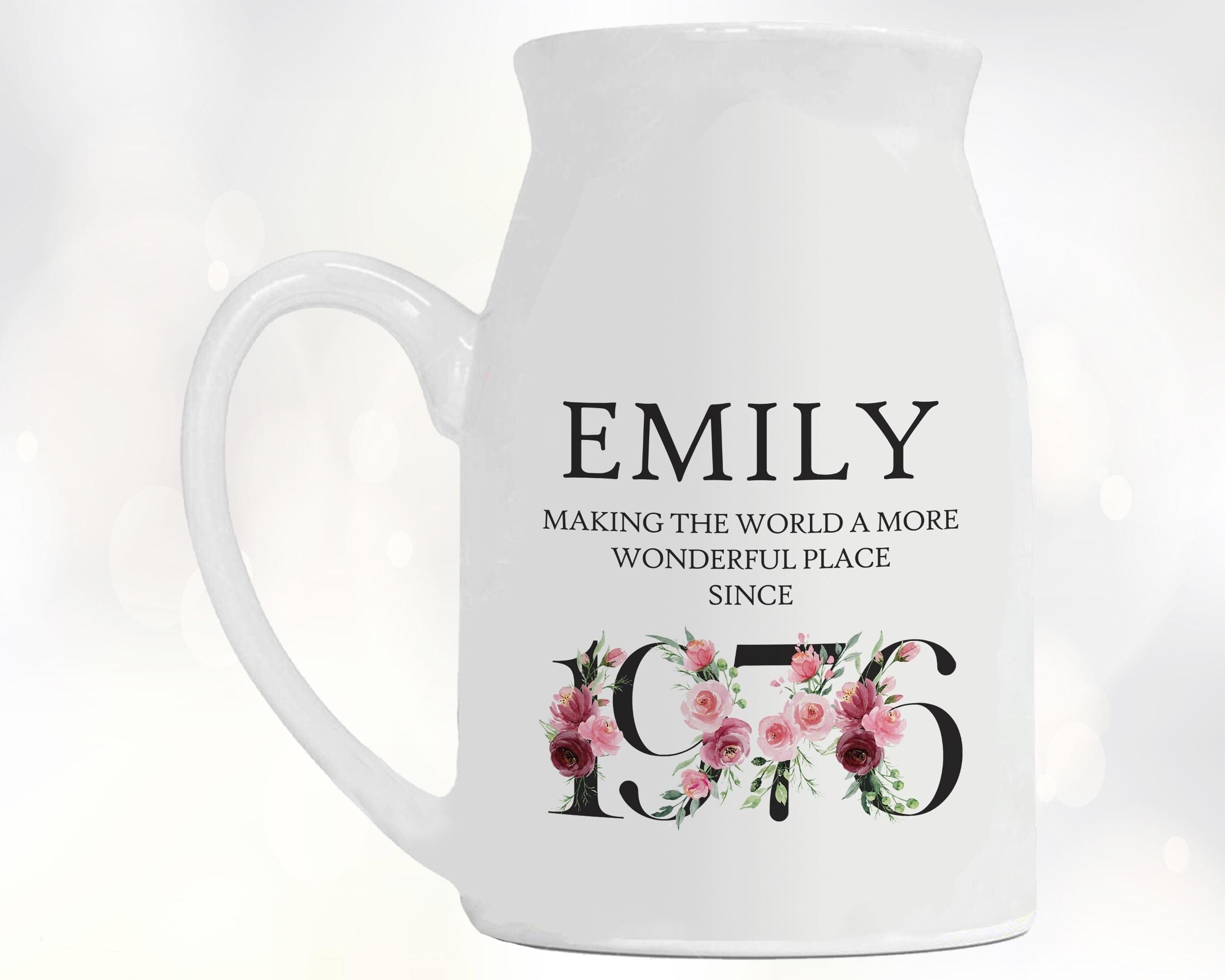 50th Birthday Gift for Women - Wonderful since 1976 Small Personalised Flower Pot Vase 50 Gift for Her Ladies Floral Design Mum Nan BND50