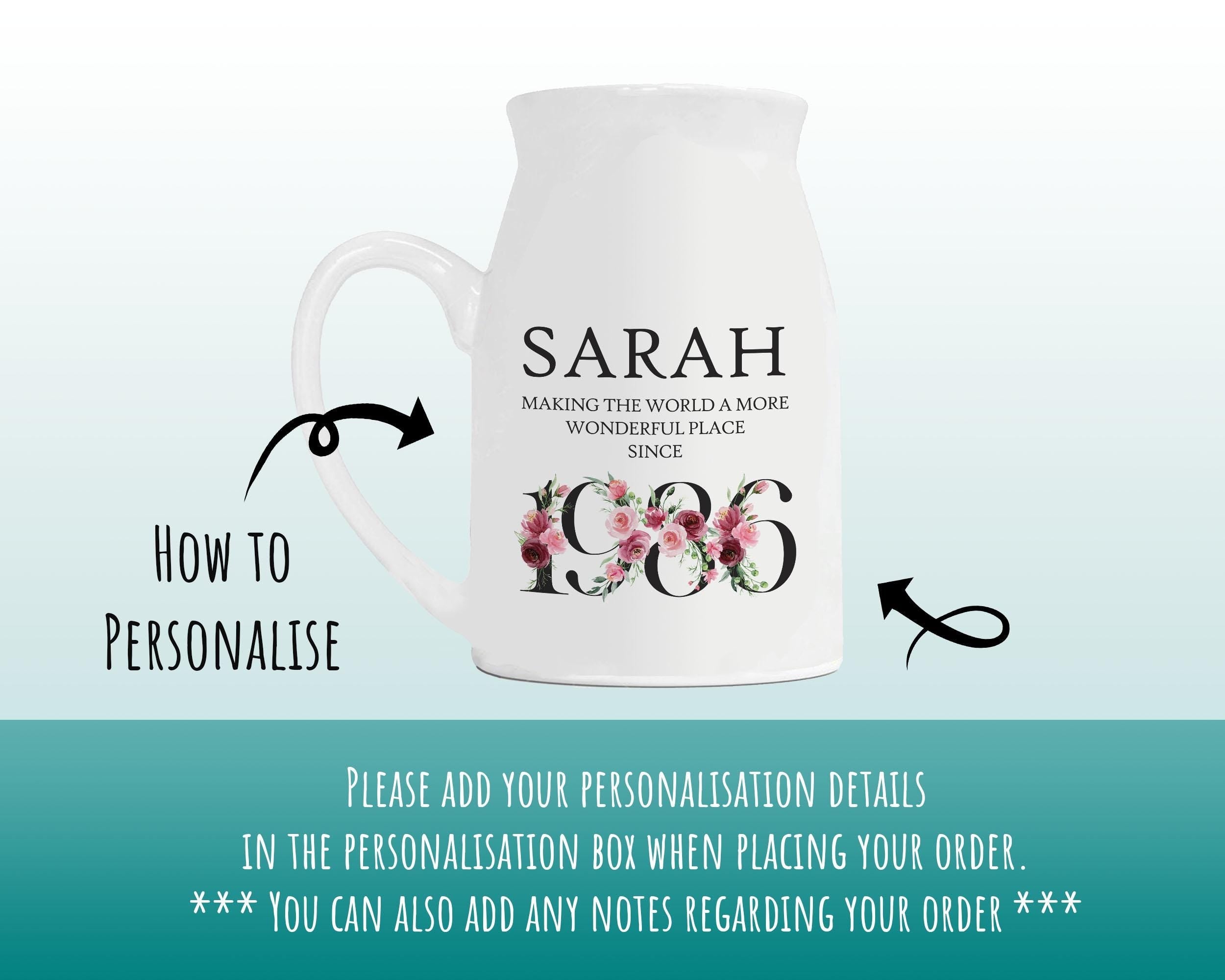 40th Birthday Gift for Women Wonderful since 1986 Small Personalised Flower Pot Vase 40 Gift for Her Ladies Floral Design Mum Daughter BND40