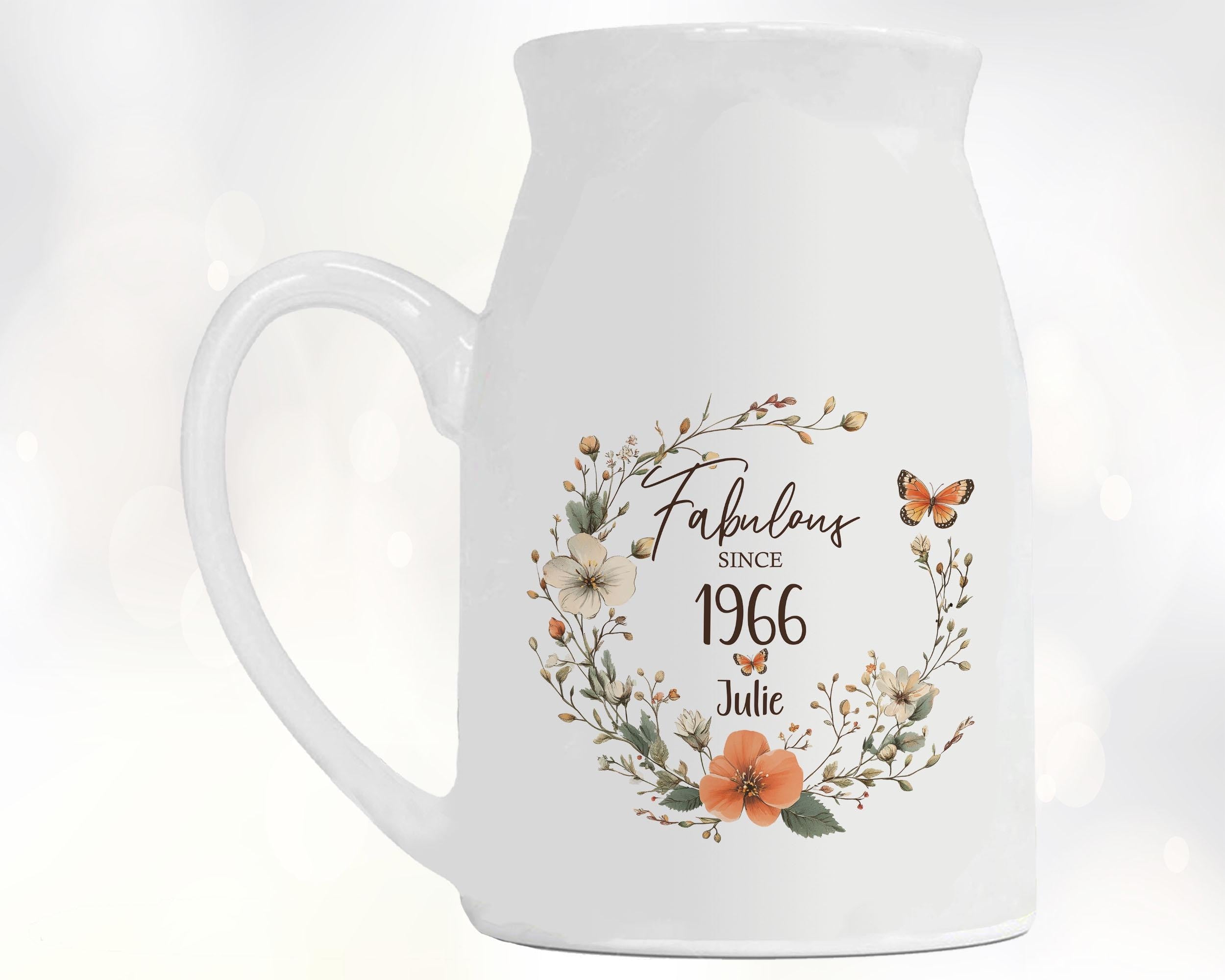 60th Birthday Gift for Women - Fabulous Since 1966 Small Personalised Flower Pot Vase 60 Gift for Her Ladies Floral Design Mum Nan BNL60