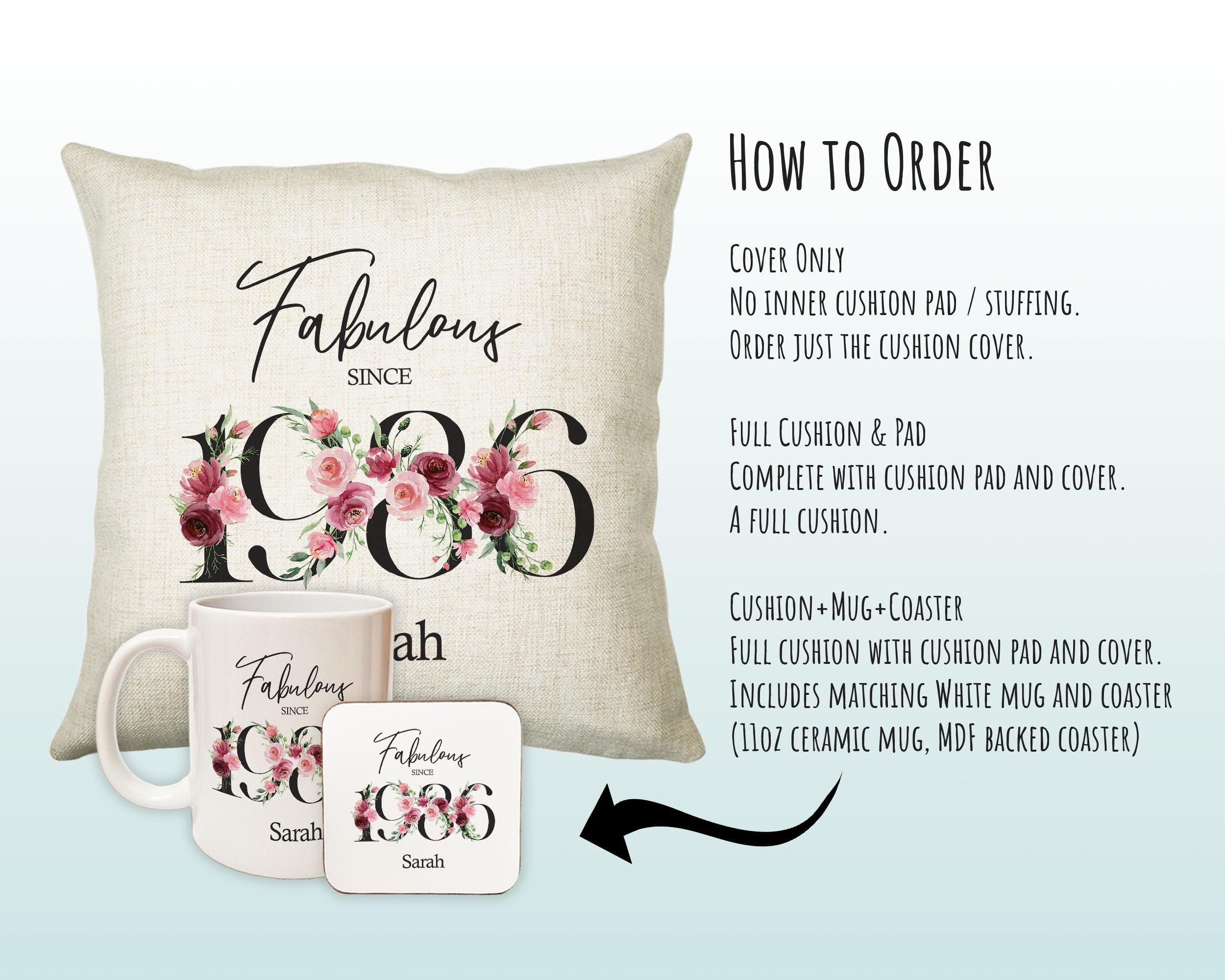 40th Birthday Gift for Women - Personalised 1986 Birthday Cushion Age 40 Gift for Her Ladies Floral Design Mum Daughter Sister Forty BNC40C