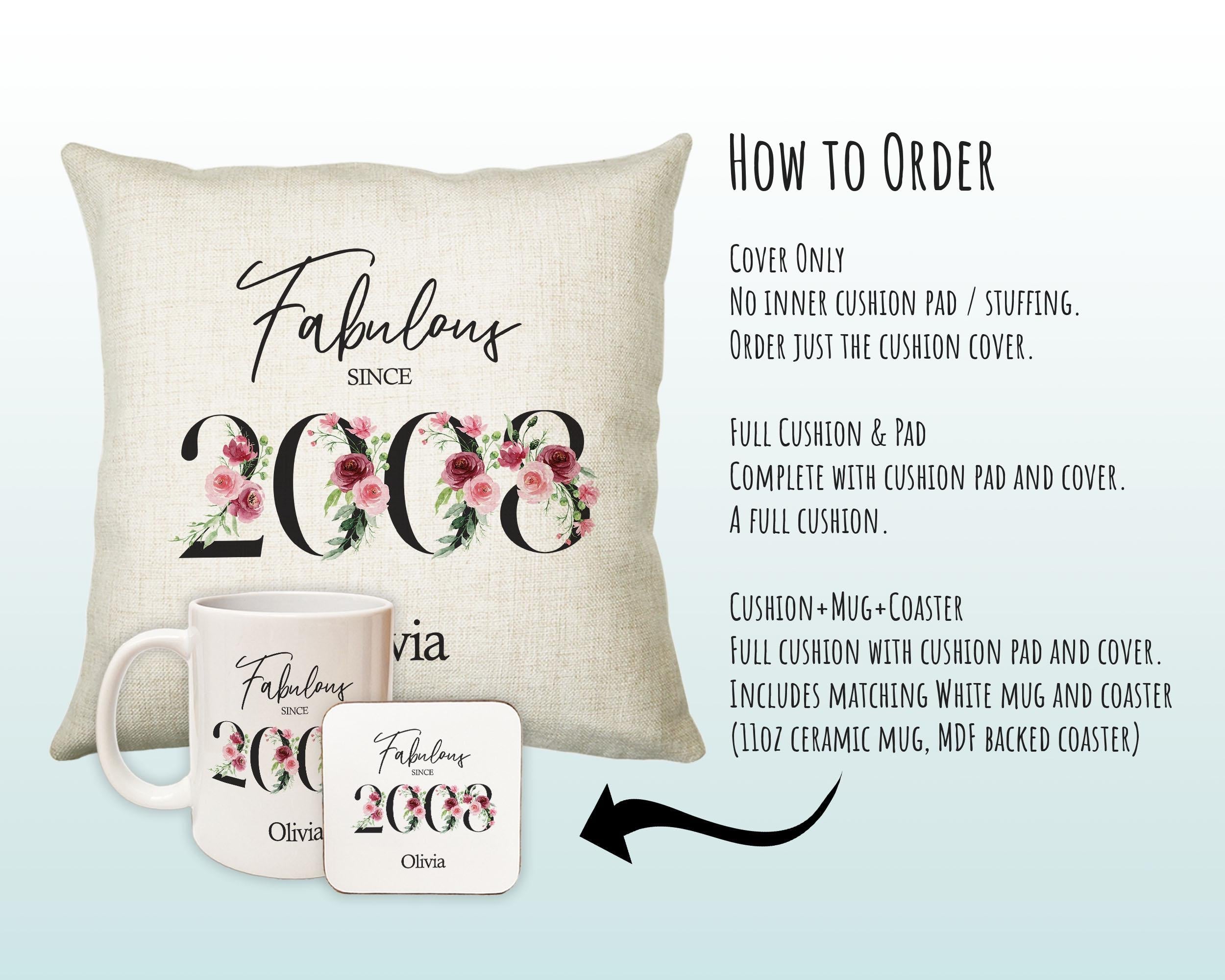 18th Birthday Gift for Women - Personalised 2008 Birthday Cushion Age 18 Gift for Her Ladies Floral Design Daughter Sister Eighteen BNC18C