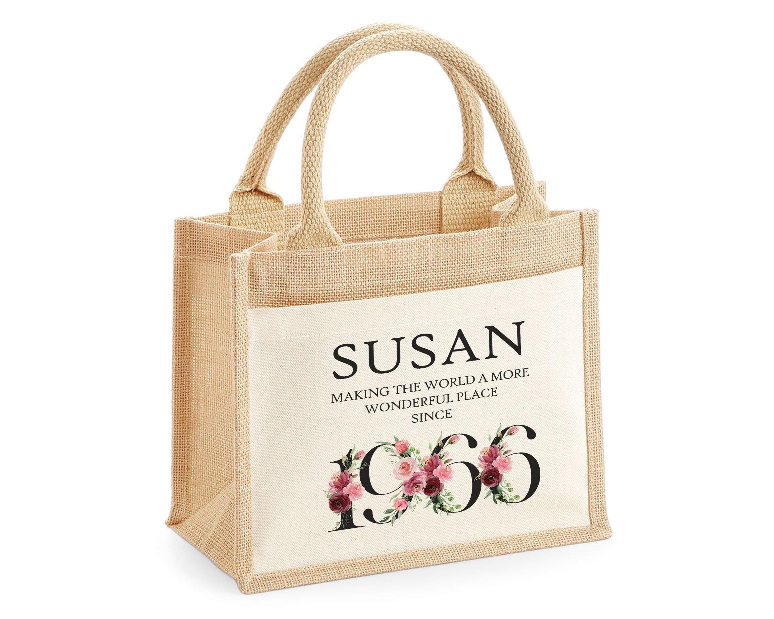 60th Birthday Gift For Women Personalised Jute Bag - Gift For Her Floral Tote Bag Gifts - Sixty 60 Wonderful Since 1966 Shopping Bag BND60T