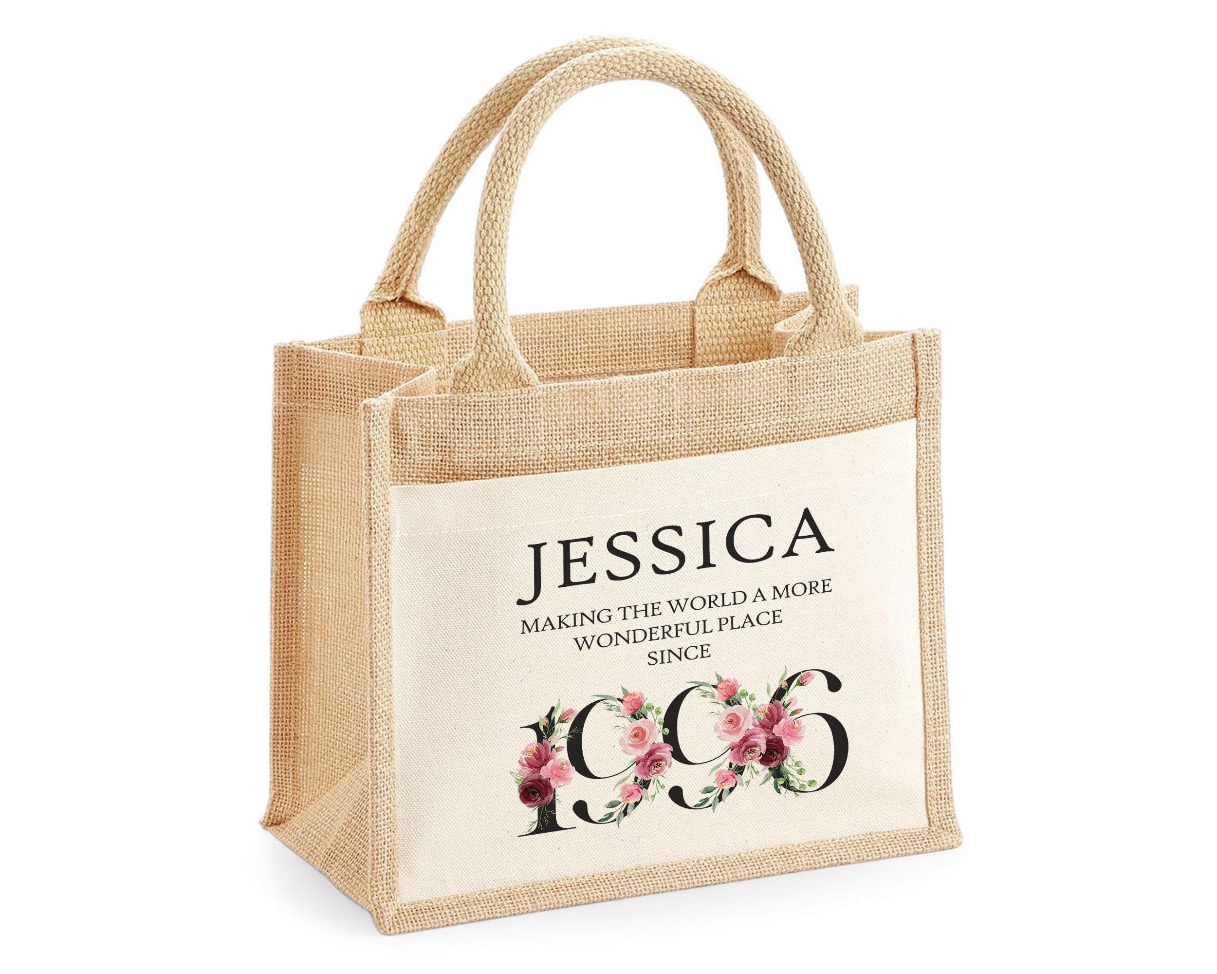 30th Birthday Gift For Her Personalised Jute Bag - Gift For Women Floral Tote Bag Gifts - Thirty 30 Wonderful Since 1996 Shopping Bag BND30T