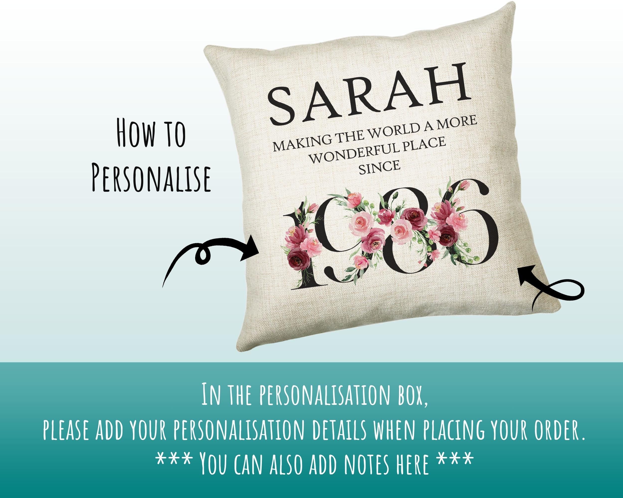 40th Birthday Gift for Women - Personalised 1986 Birthday Cushion Age 40 Gift for Her Ladies Floral Design Mum Daughter Sister Forty BND40C