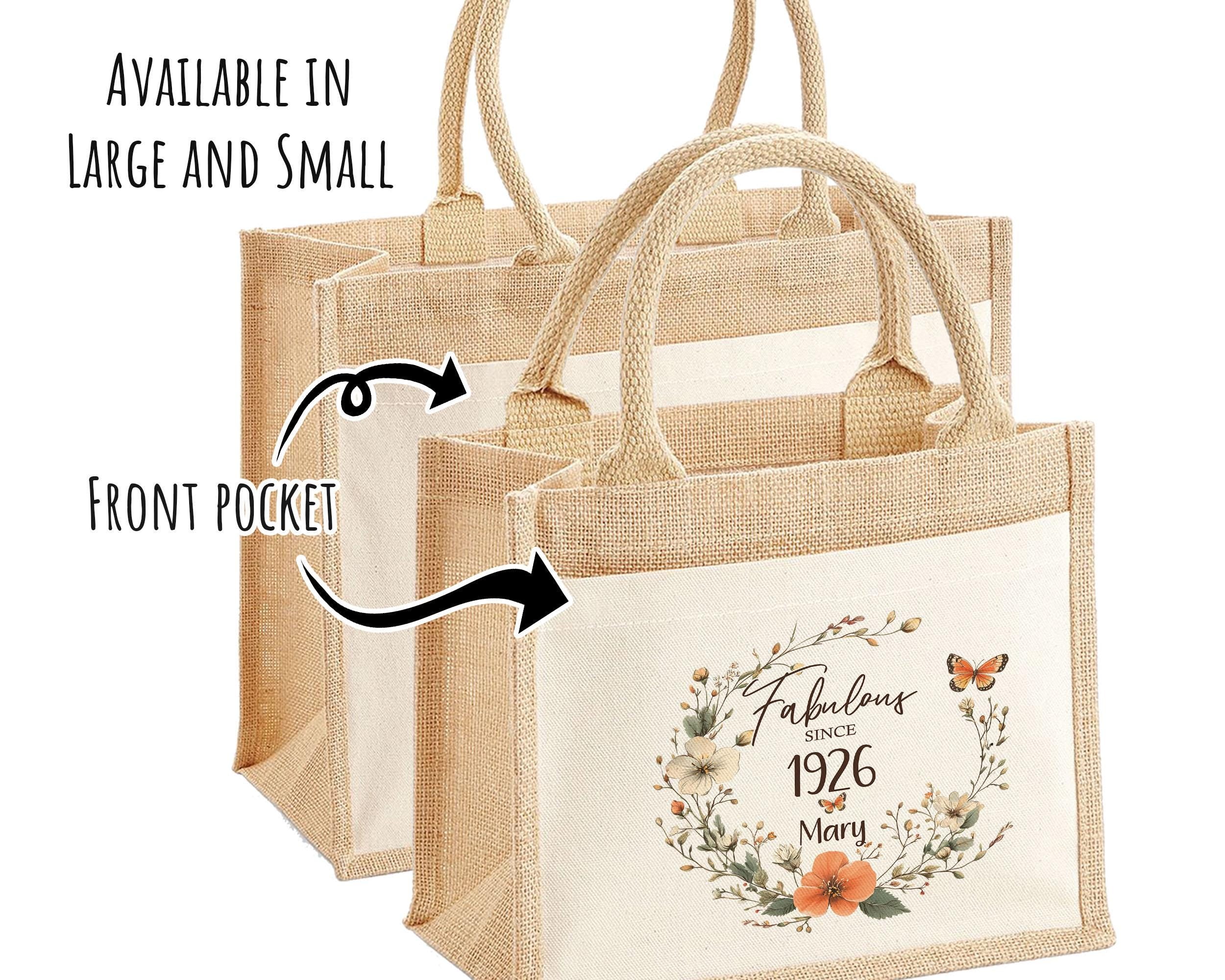 100th Birthday Gift For Women Personalised Jute Bag - Gift For Her Floral Tote Bag Gifts - Hundred Fabulous Since 1926 Shopping Bag BNL100T