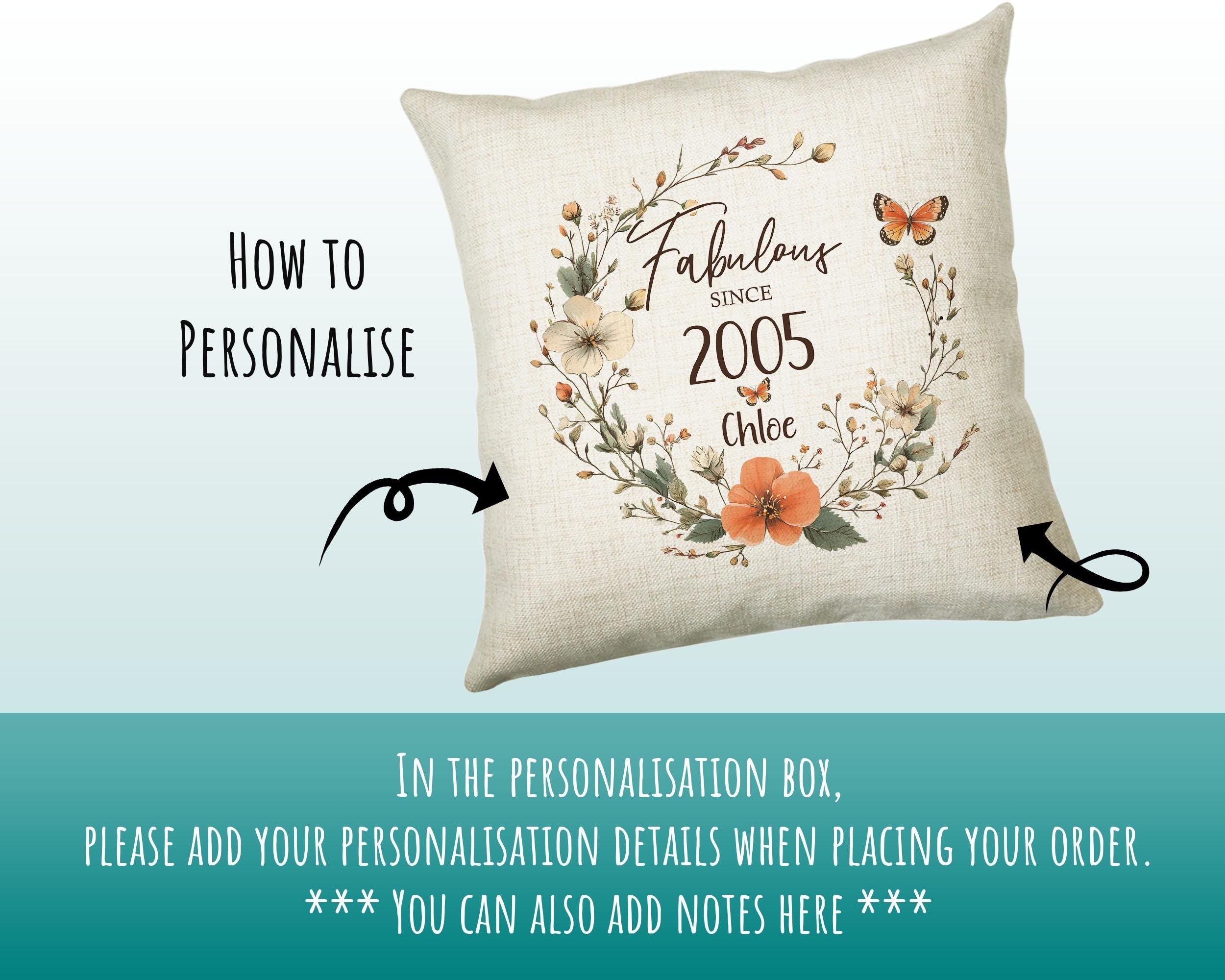 21st Birthday Gift for Women - Personalised 2005 Birthday Cushion Age 21 Gift for Her Lady Floral Design Daughter Sister Twenty One BNL21C