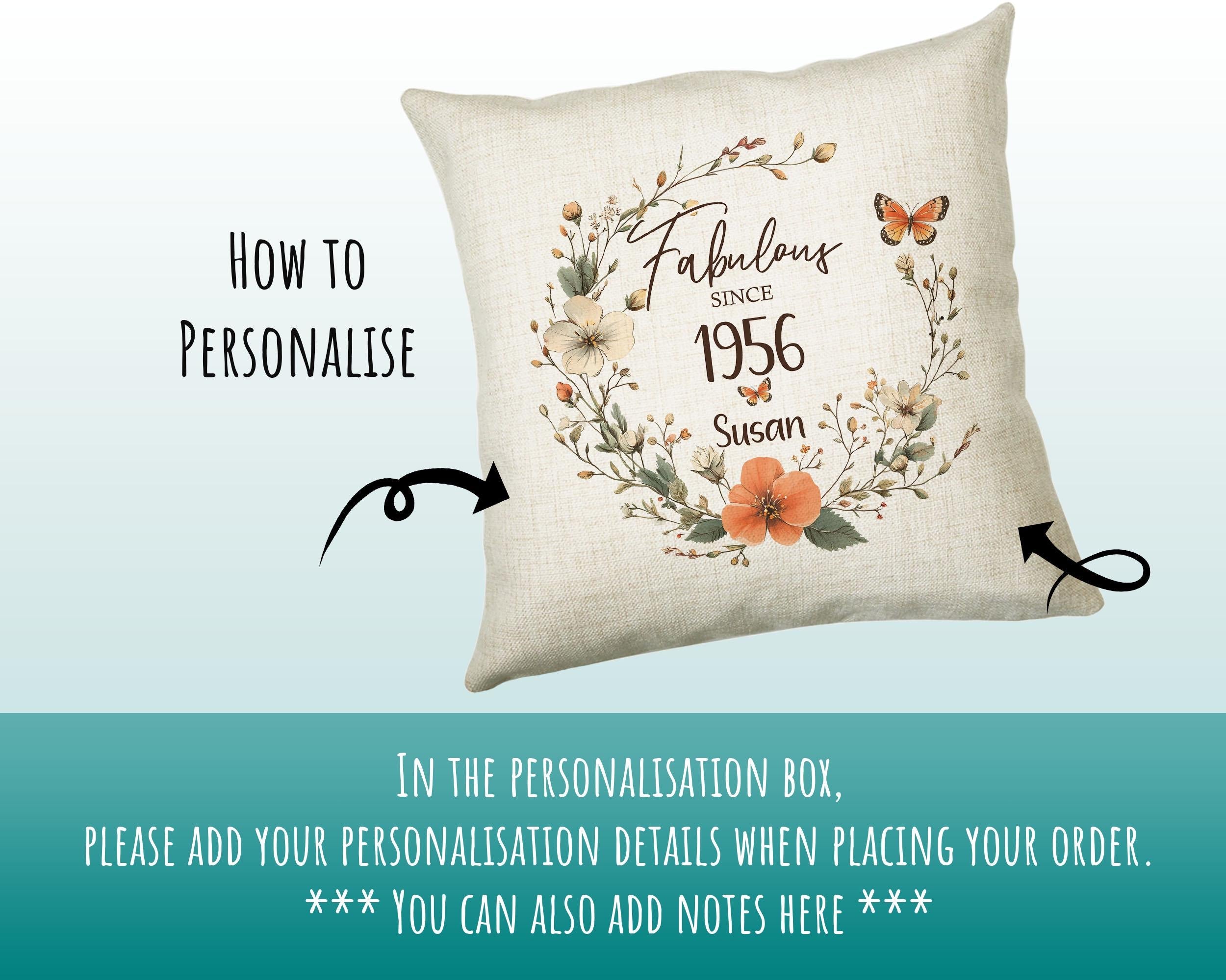 70th Birthday Gift for Women - Personalised 1956 Birthday Cushion Age 70 Gift for Her - Ladies Floral Design Mum Nan Gran Seventy BNL70C