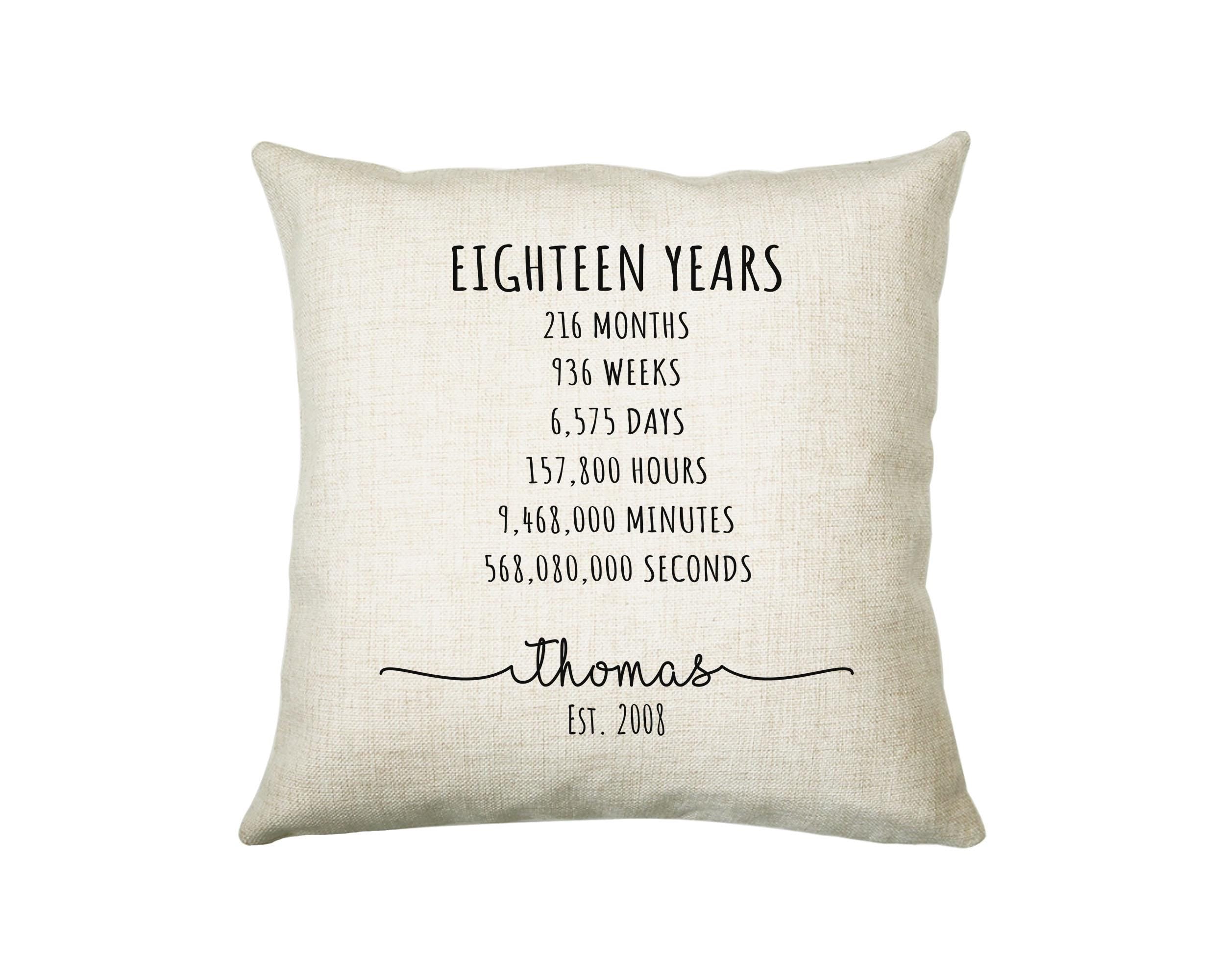 18th Birthday Gift for Men - Personalised Birthday Cushion Age 18 Gift for Him Mens Years Months Weeks Design - Son Brother Eighteen BNE18C