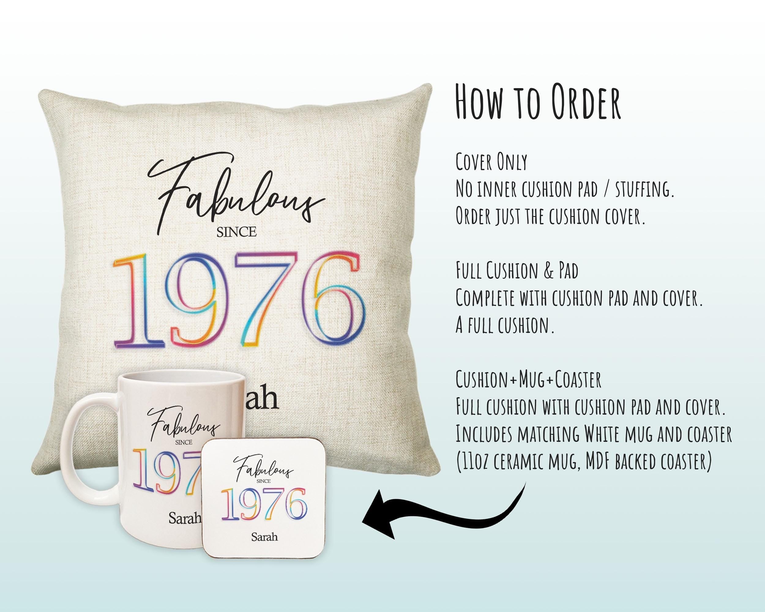 50th Birthday Gift for Women - Personalised 1976 Birthday Cushion Age 50 Gift for Her - Ladies Floral Design Mum Nan Sister Fifty BNN50C