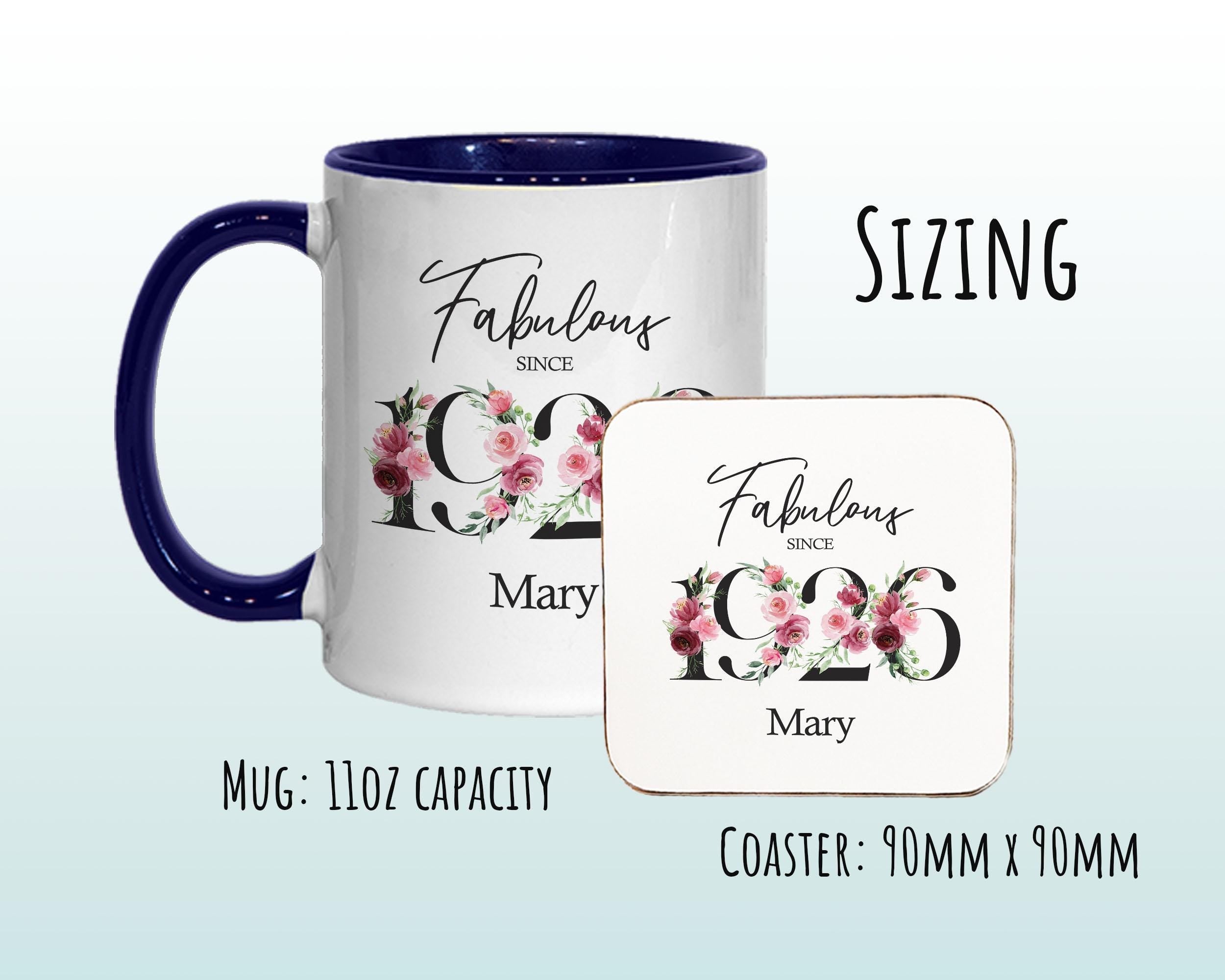 100th Birthday Gift for Women - Fabulous Since 1926 Personalised Coffee Mug Coaster 100 Gift for Her - Ladies Floral Design Nan Gran BNC100M