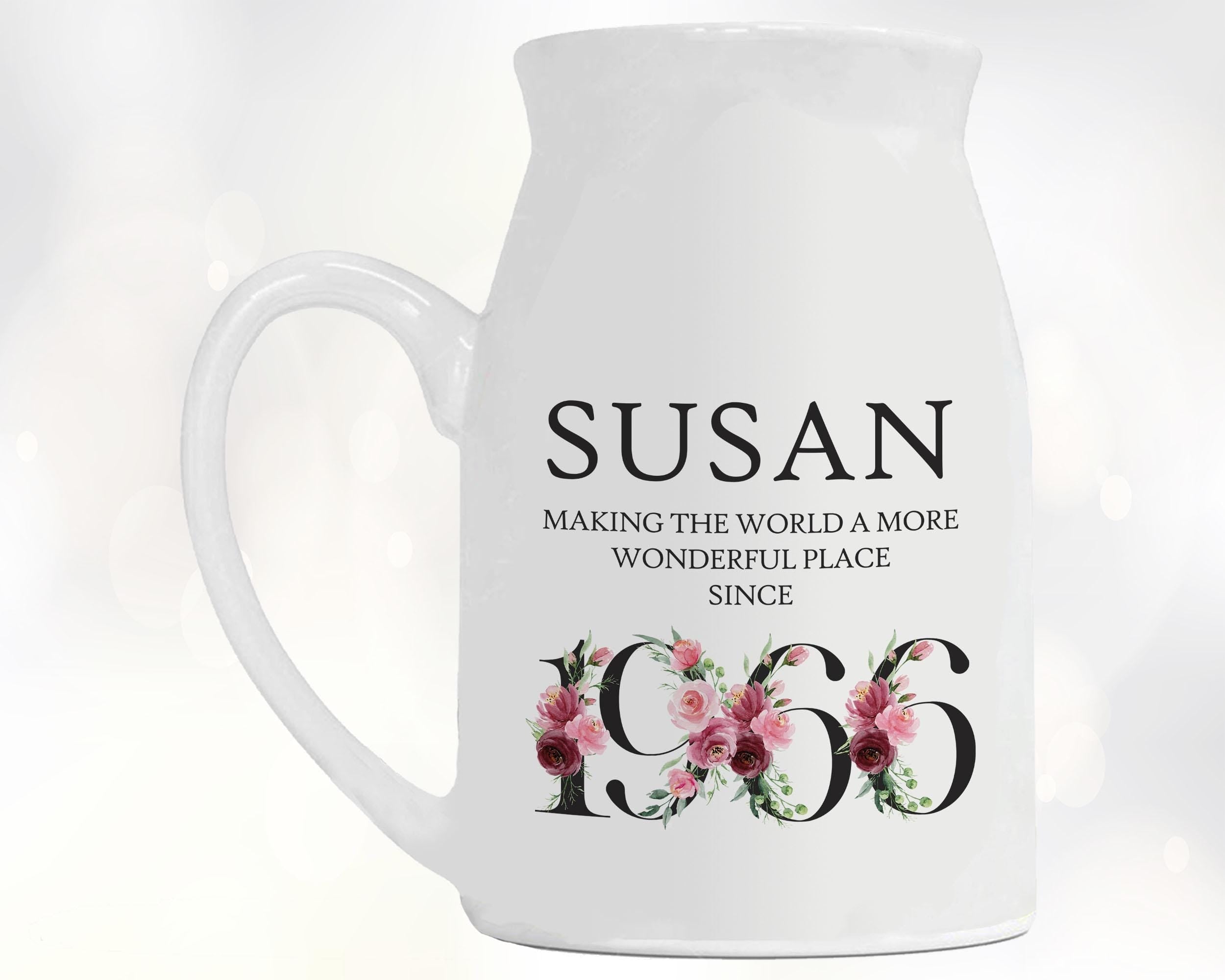 60th Birthday Gift for Women - Wonderful since 1966 Small Personalised Flower Pot Vase 60 Gift for Her Ladies Floral Design Mum Nan BND60