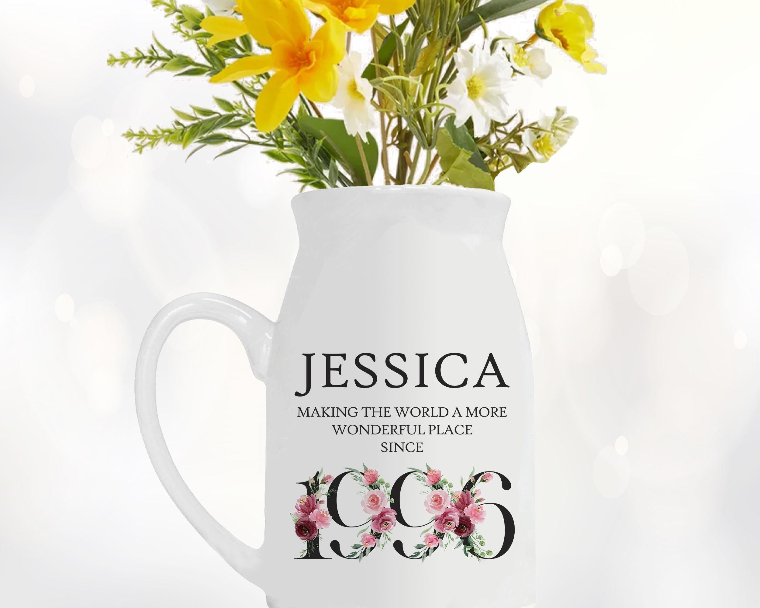 30th Birthday Gift for Her - Wonderful since 1996 Small Personalised Flower Pot Vase 30 Gifts for Women Floral Design Daughter Sister BND30