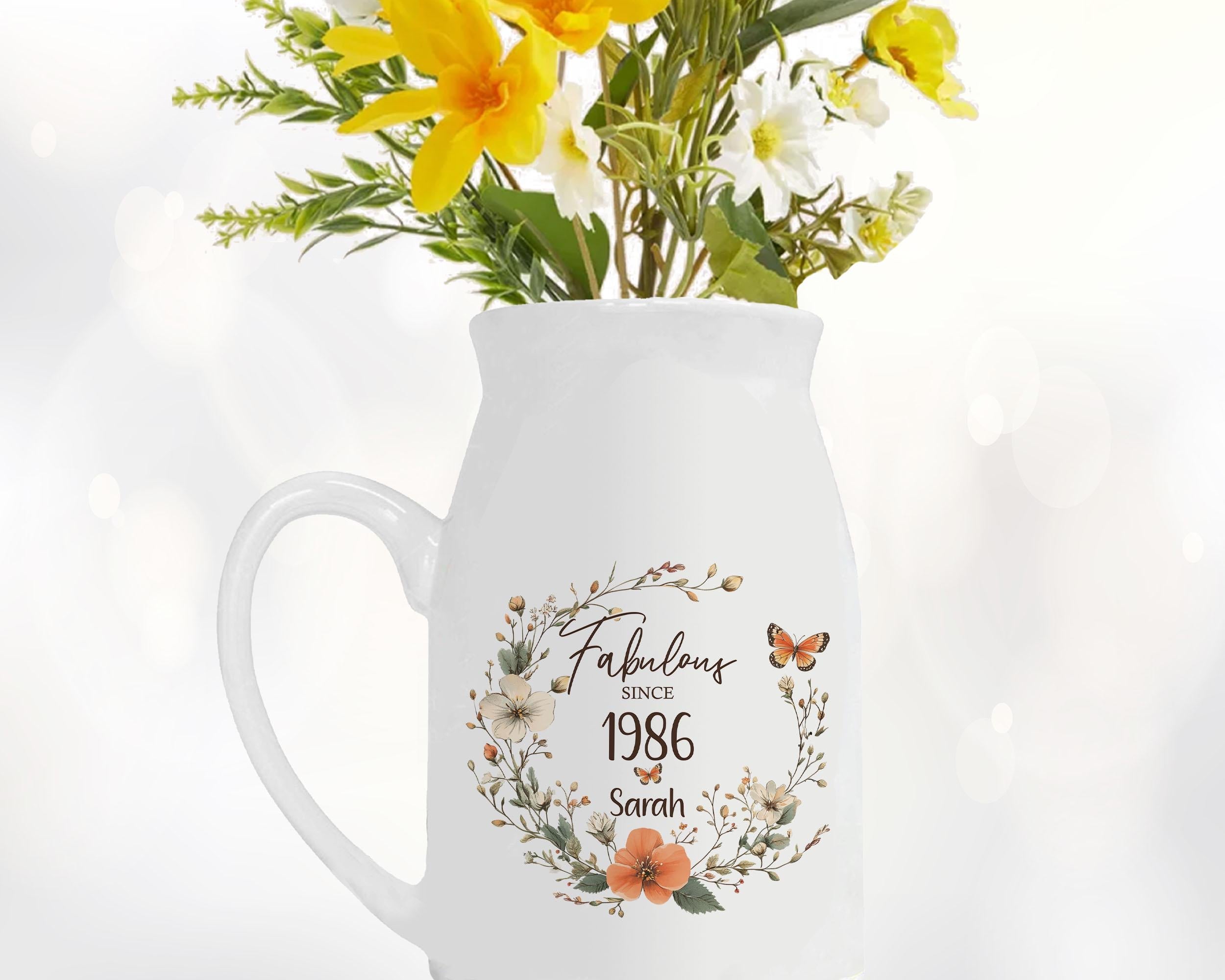 40th Birthday Gift for Women Fabulous Since 1986 Small Personalised Flower Pot Vase 40 Gift for Her Ladies Floral Design Mum Daughter BNL40