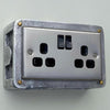 Brushed Steel Double Switched 13A Power Socket 230V 2 Gang 2G Socket Cast Metal Conduit Switch Industrial