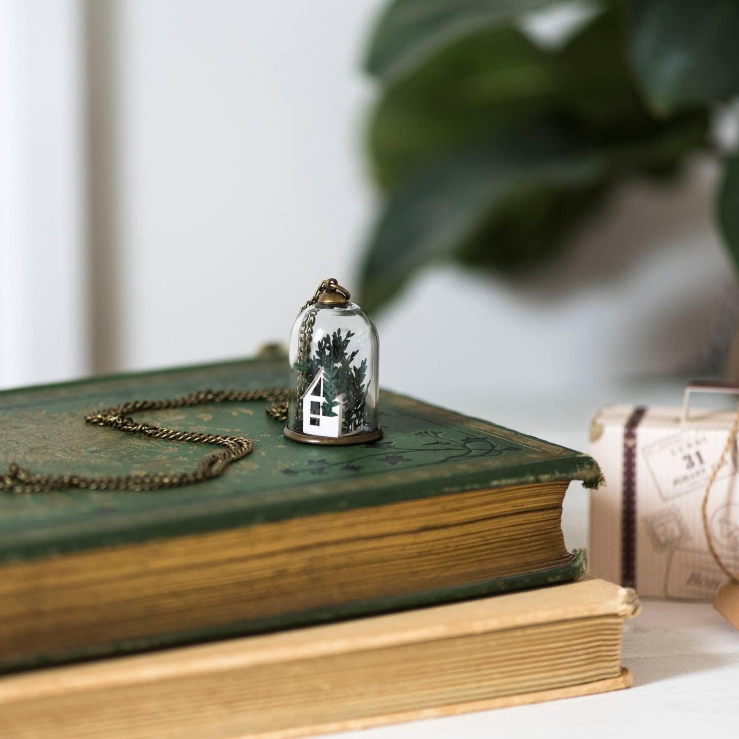 Paper Greenhouse Glass Necklace - Papercut Forest