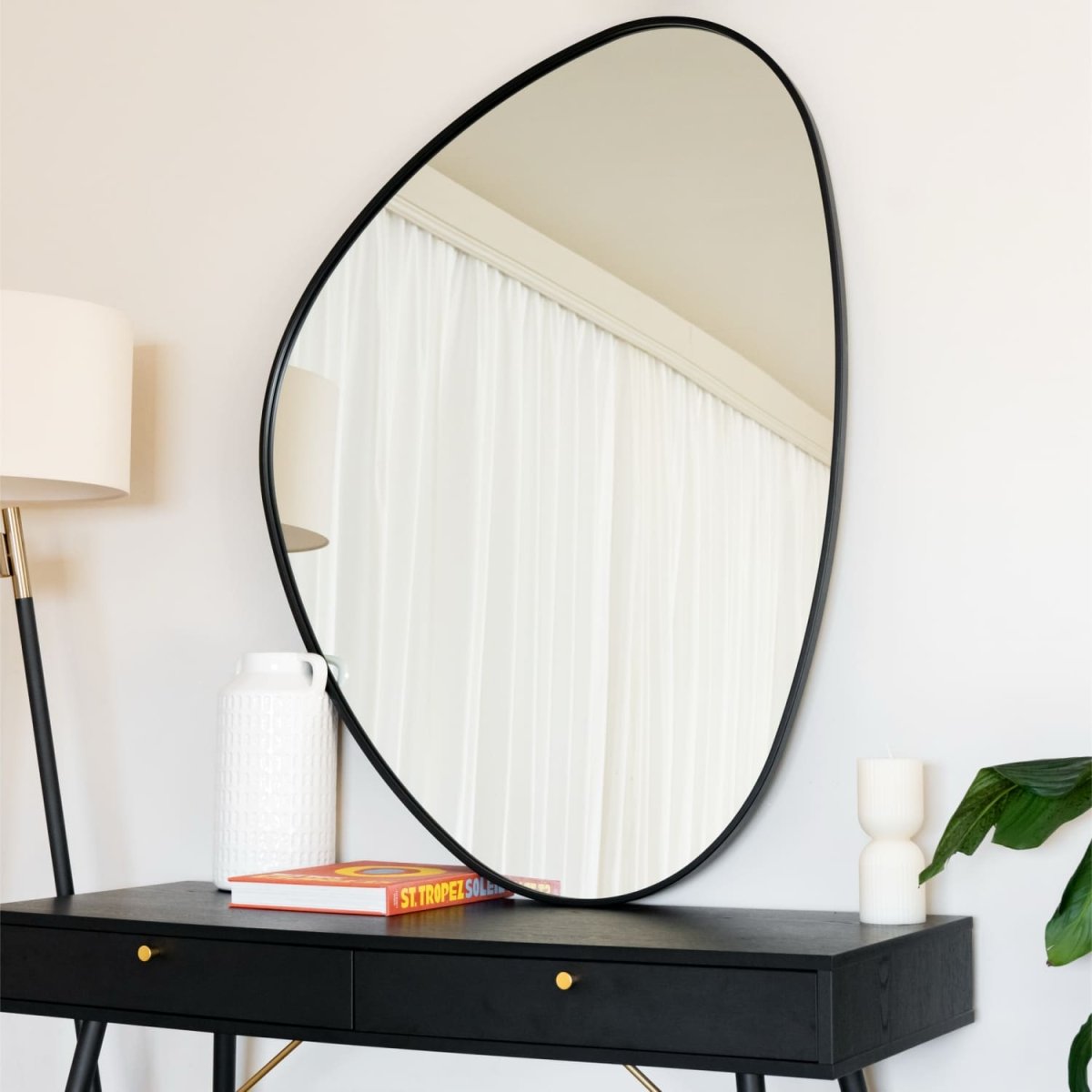 Izumi - Black Metal Irregular Pebble Mirror - 120cm x 90cm - Zestio