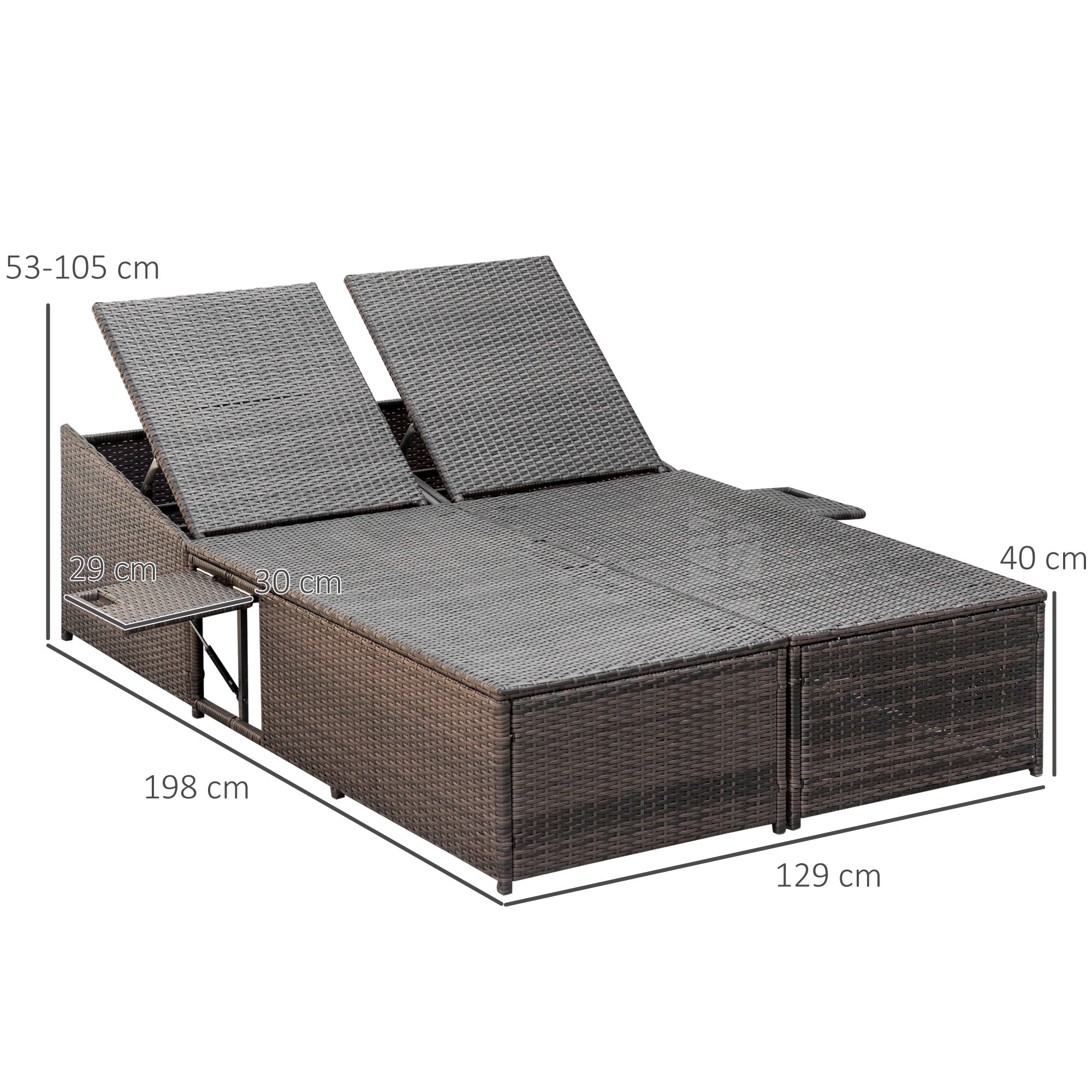 2 Seater Double Rattan Sun Lounger Recliner Day Bed Wicker Sofa Outsunny