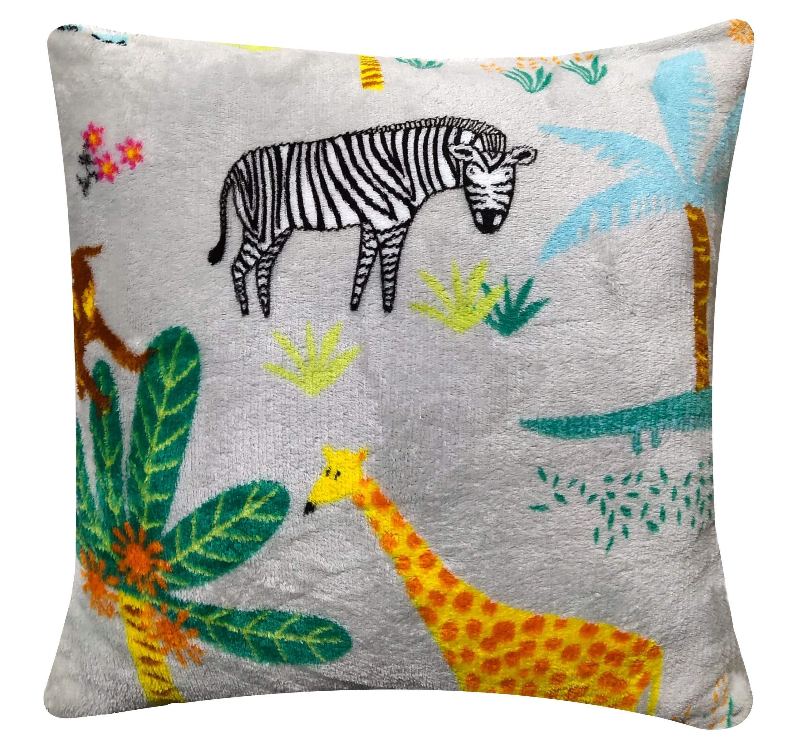 OLIVIA ROCCO Jungle Safari Animal Kingdom Kids Teddy Fleece Bedding Set With Lions Elephants Giraffes Zebras Matching Throw And Cushion