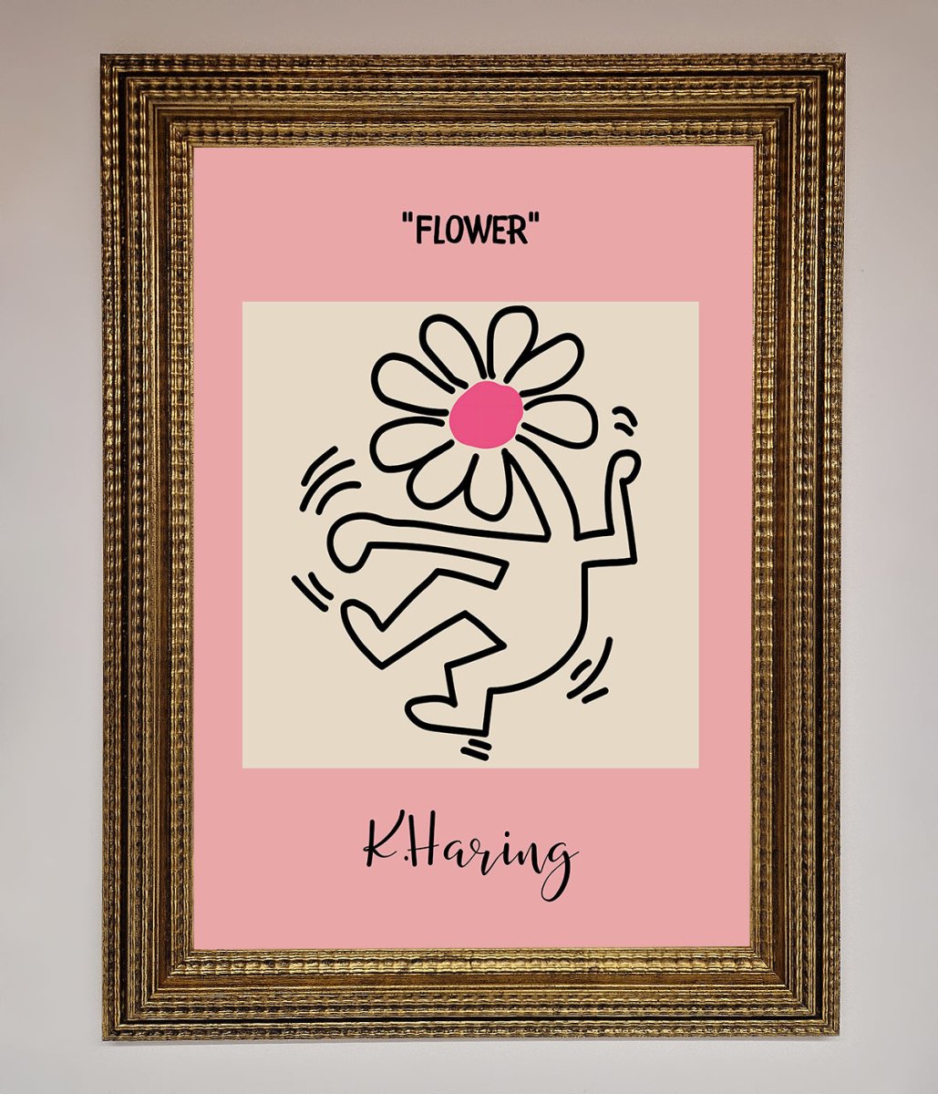 Keith Haring Flower Pink Framed Poster - Zestio