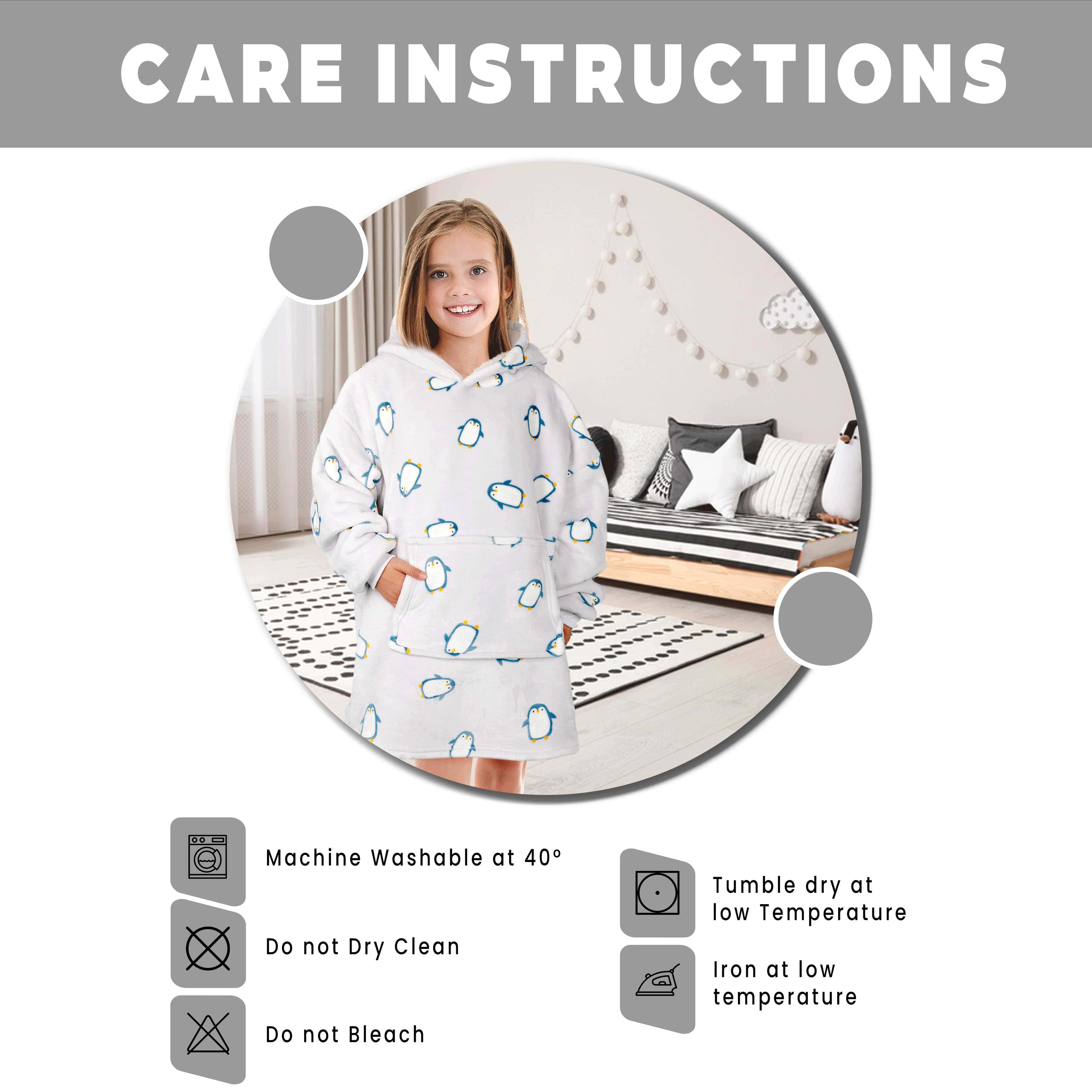 OLIVIA ROCCO Kids Oversized Hooded Penguin Blanket Hoodie Ultra Soft Sherpa Flannel For Ages 8 To 15 Cozy Warm Lounge Wear