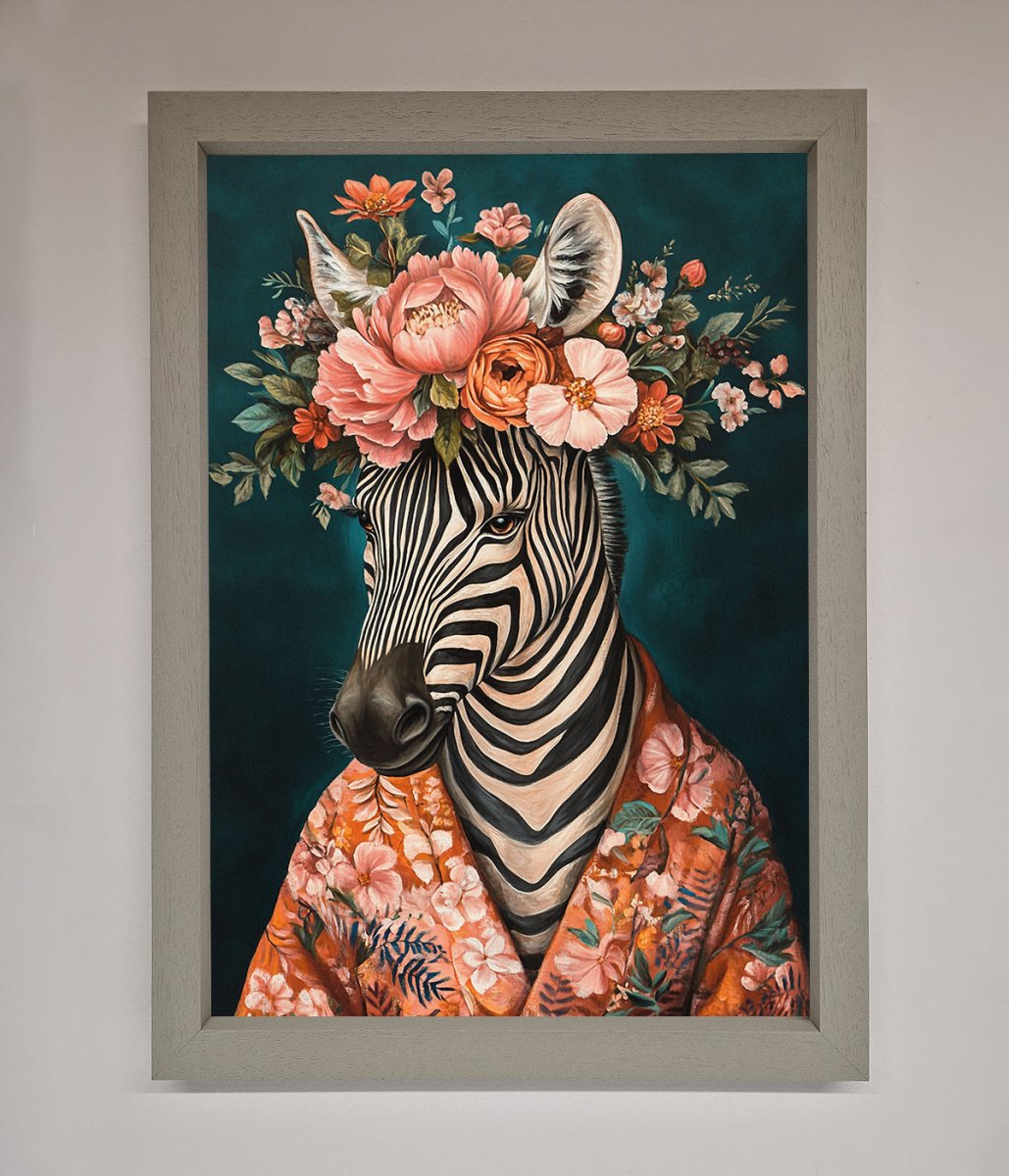 Kimono Zebra Flowers Framed Wall Art - Zestio