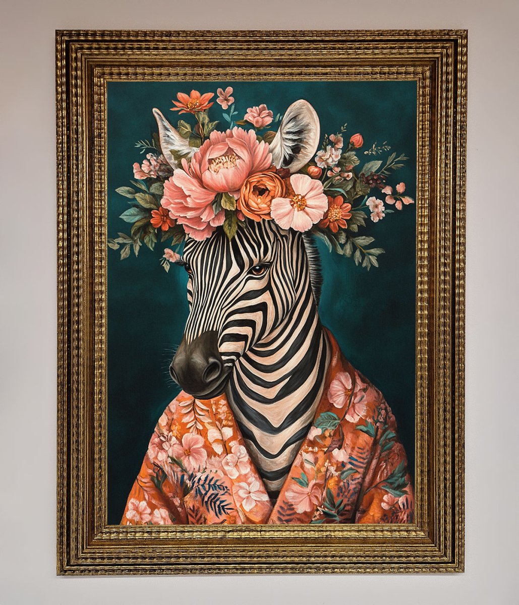 Kimono Zebra Flowers Framed Wall Art - Zestio