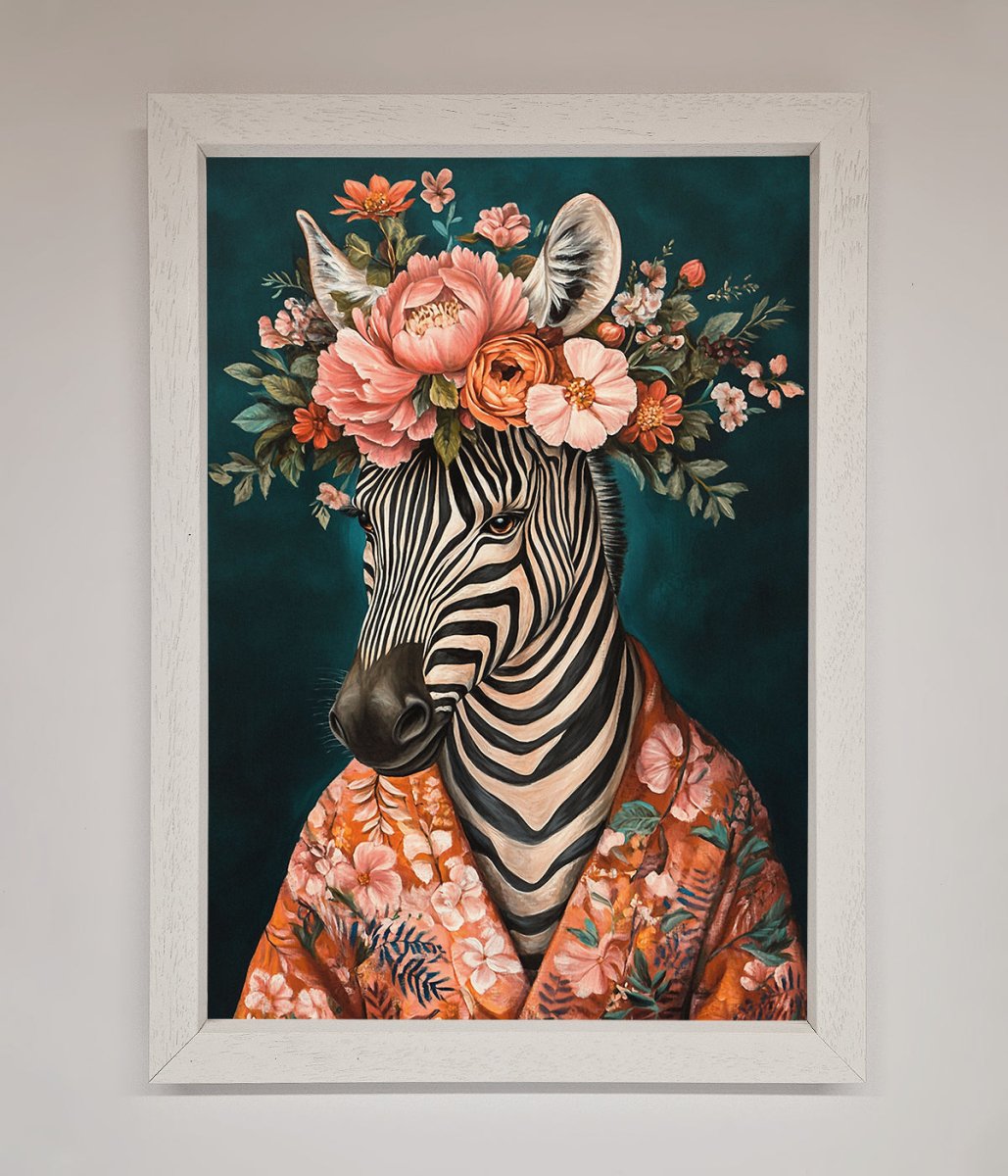 Kimono Zebra Flowers Framed Wall Art - Zestio