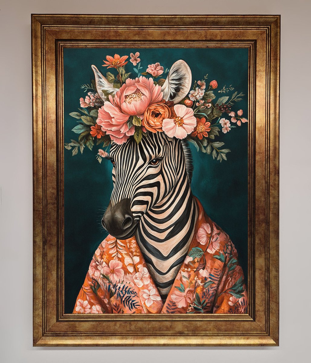 Kimono Zebra Flowers Framed Wall Art - Zestio