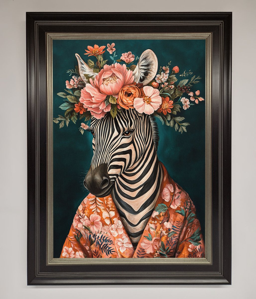 Kimono Zebra Flowers Framed Wall Art - Zestio