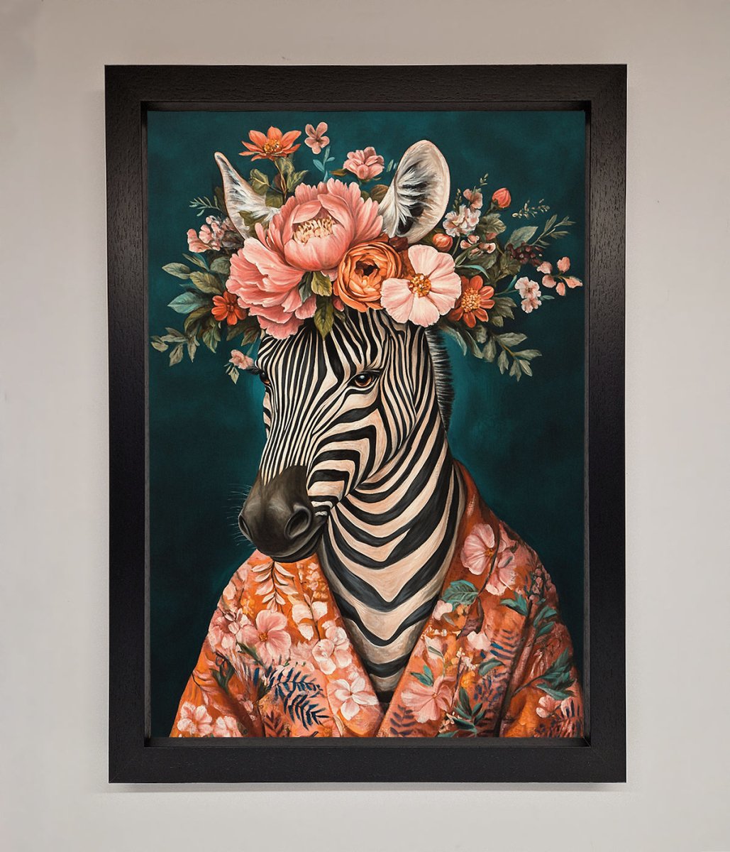 Kimono Zebra Flowers Framed Wall Art - Zestio